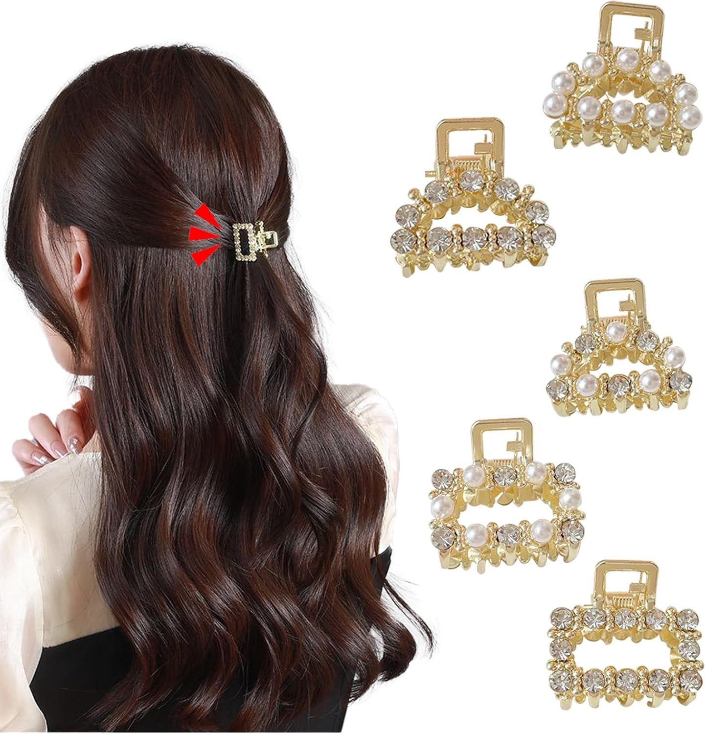 BSITSSS 5 Pcs Mini Gold Claw Clips, Crystal Rhinestone Small Hair Claw Clips, Non-Slip Ages & Hair Types, 5 Count image number 6