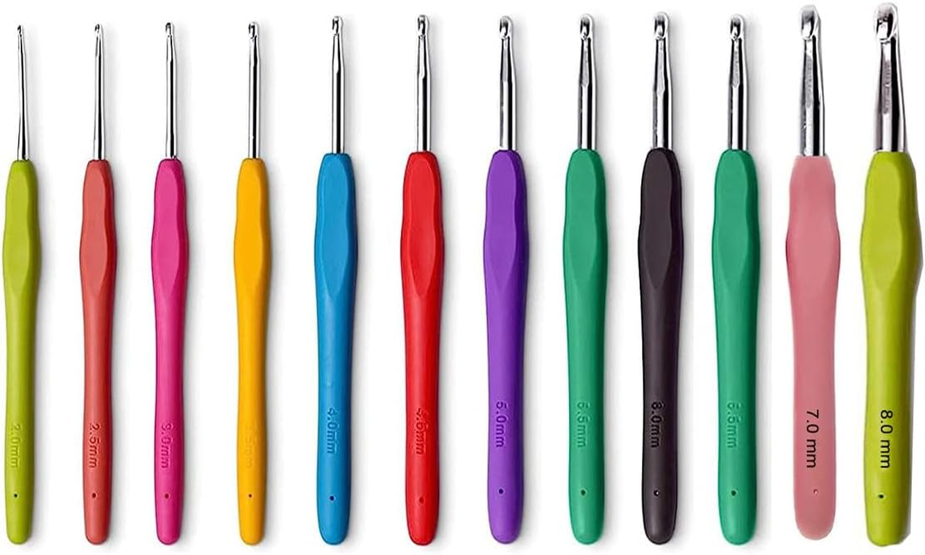 ZXUY Crochet Hooks Ergonomic Soft Touch Handles Aluminum Crochet Hook Set for Crocheting Lace/Doilies/Socks/Shawl/Gloves/Scarf/Sweaters/Bags (Colorful 8Pcs)