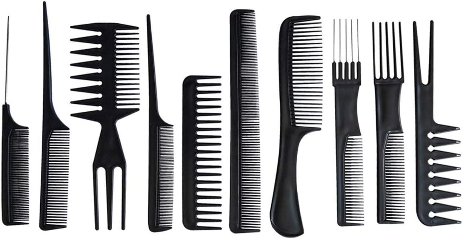 Set of 10 Hair Styling Combs Professional Hairdressing Comb Set Handle Comb Barbers Combs for Hair Stylists Salon (Black) image number 1