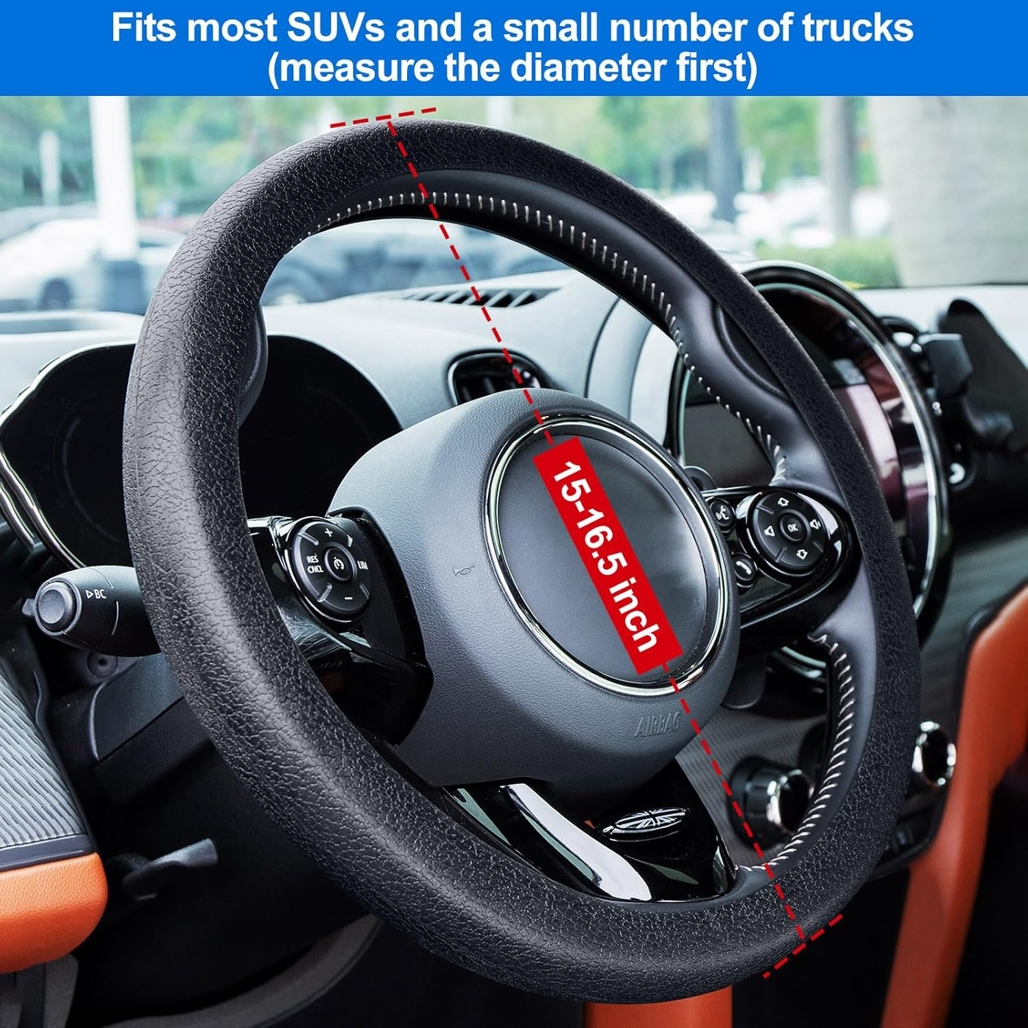 Spurtar Car Steering Wheel Cover for Women Men Car Accessories, Silicone Anti-Slip Thin Steering Wheel Protector, Black Soft Leather Texture Interior Vehicle Accessories, Fit Diamenter 15" - 16.5" image number 5