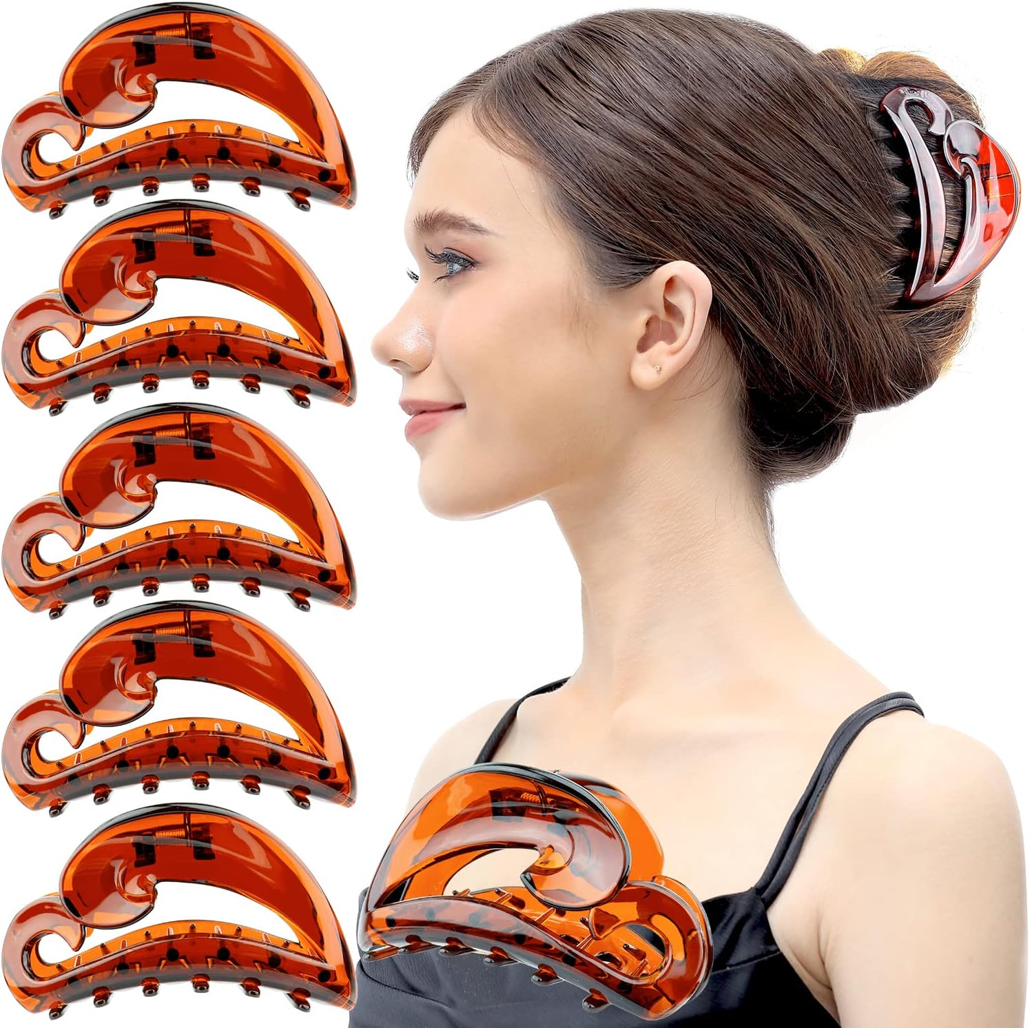 RC ROCHE ORNAMENT 6 Pcs Womens Hair Clips Claws Jaw French Barrette Clutcher Interlocking Teeth Strong Hold No Slip Grip Clasp Clamp Minimal Beauty Fashion Accessory, Large Jelly Sweet Multicolor