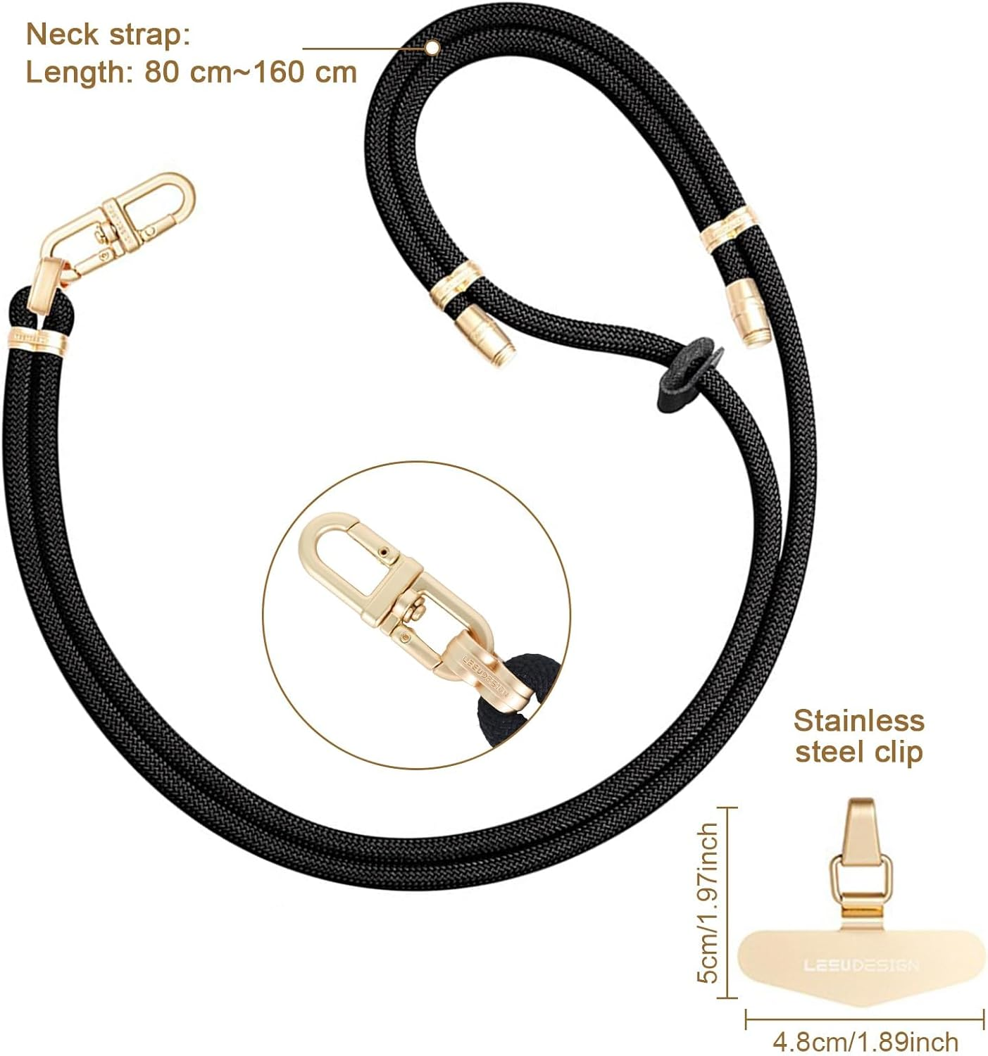 ZANZER Universal Phone Lanyard Crossbody Phone Strap, Adjustable Neck Strap Metal Buckle Cell Phone Cord Strap Compatible with Most Mobile Phone - Azure image number 4