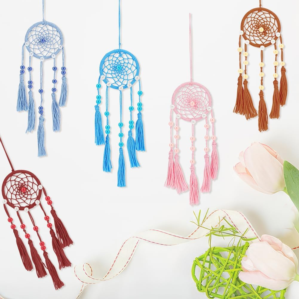 INFUNLY 24PCS DIY Small Dream Catcher Kits for Beginners Colorful Handmade Dreamcatcher Kit for Starters DIY Mini Ornament Making Kit for Bedroom Car Mirror Keychain Bag Bohemian Decoration Craft Gift image number 2