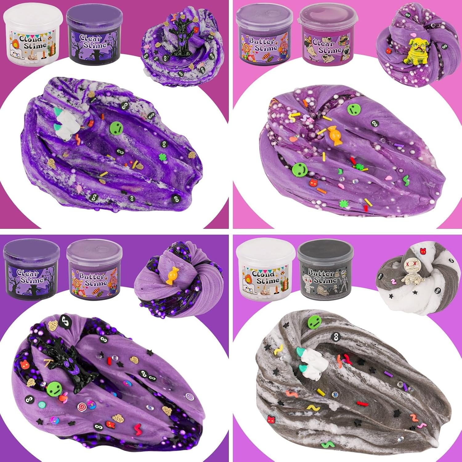 LAWOHO Set of 6 Purple and Black Slime Set with Fluffy Cloud Slime, Clear Slime & Butter Slime, Children'S Birthday Halloween Party Bag Girls and Boys image number 5