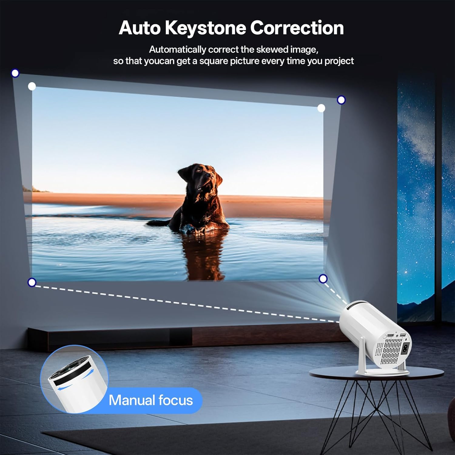 Mini Projector with 1080P Support, [Built-In Apps & Screen Mirroring] Portable Projector with Wifi 6 BT 5.4, Auto Vertical Keystone, 180&deg; Rotation Smart Projectors Suitable for Outdoor/Tv Stick/Phone image number 4
