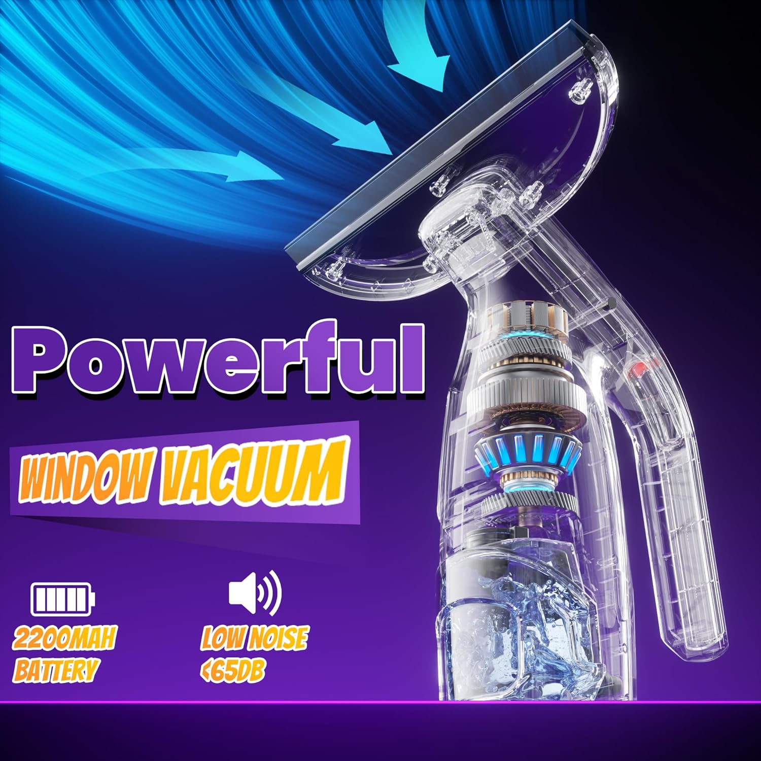 HEY BANK Cordless Window Cleaner Vacuum - Electric Glass Window Vac Squeegee Tool Set, Power Spray Cleaning Machine with Spray Applicator & Microfibre Cloth for Mirrors, Showers,Tiles & Countertops image number 2