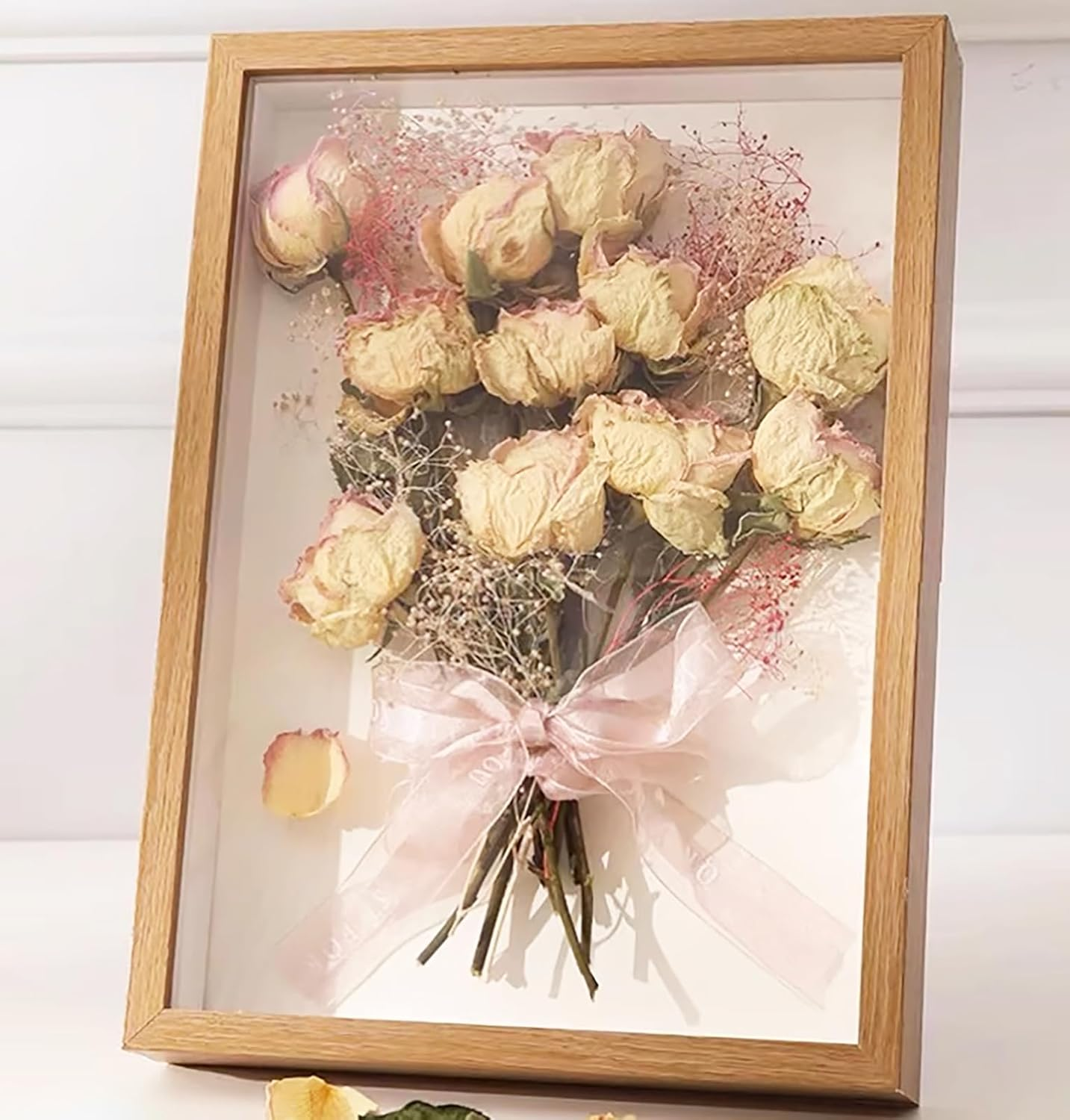 2Pcs Shadow Box Frame Display Case 8X10'', Dried Flower Photo Frame, 3D Picture Frame Display Case Deeper 3Cm with Transparent Acrylic Panel for Photos, DIY Crafts, Wedding Souvenir (Wood Color 8X10)