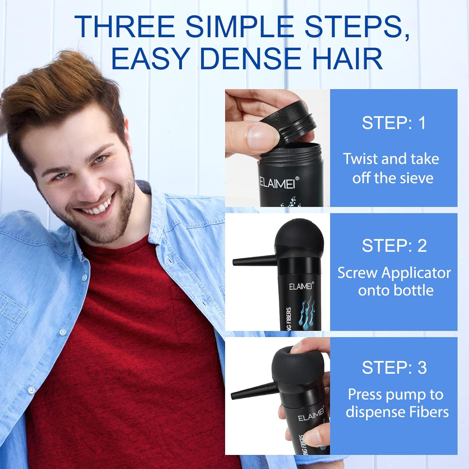 Hair Fibres Black, Professional Hair Fibres for Thinning Hair for Women & Men,Hair Thickener in 15 Seconds, Natural Formula,Hair Thinkening Spray Powder for Thinning Hair-Black image number 6