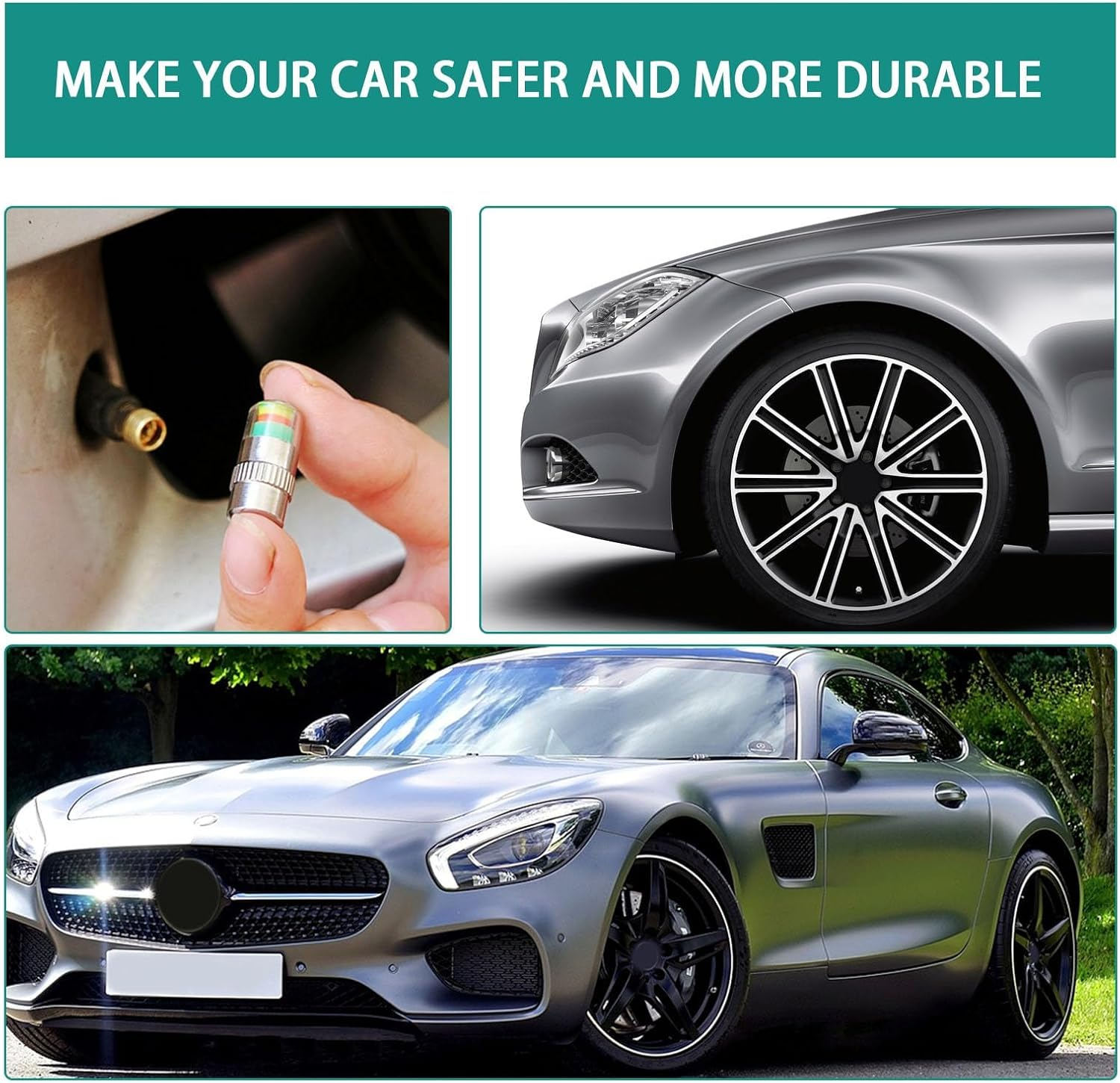 4 PCS Tire Pressure Monitor Valve Stem Caps, 2.4 Bar 36 PSI Car Tire Pressure Monitor Sensor Indicator with 3-Color Eye Alert, Universal Valve Stem Caps for Cars, Suvs, Trucks (Silver) - Silver image number 2