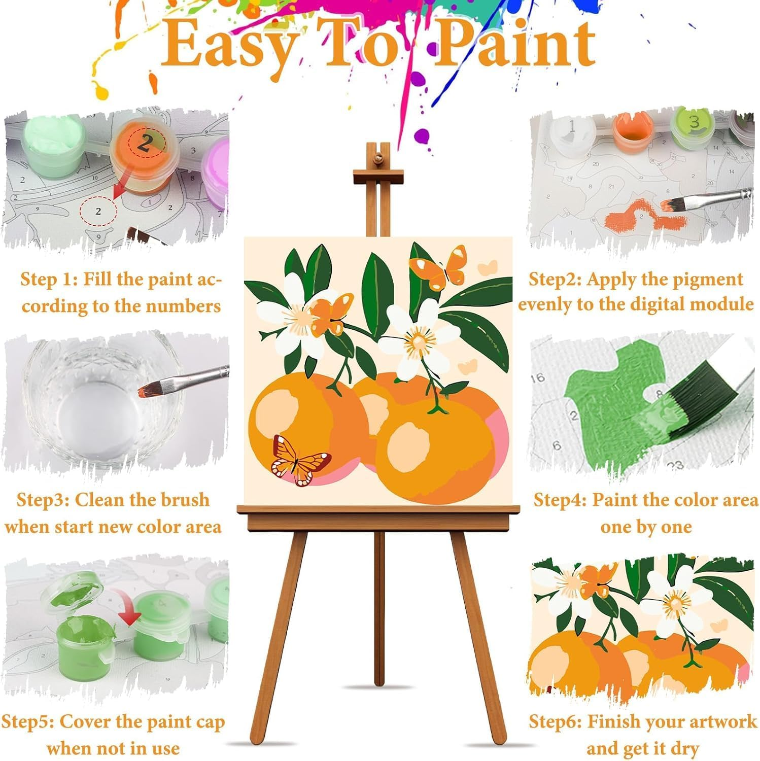 4 Pack Fruit Paint by Numbers Kits for Adults Beginner with Wooden Framed, Color by Numbers on Canvas Painting Kits for Adults, Easy Paint DIY for Home Wall Decor 8X8 Inch image number 1