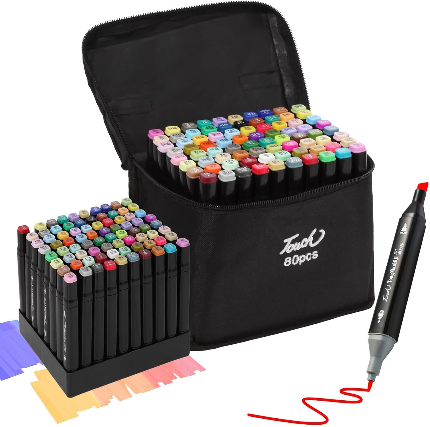 80 Colors Dual Tips Alcohol Markers, Art Markers Pens with Pen Holder, Permanent Sketch Markers Set for Kids Adults Coloring, Painting, Sketching, Illustrations image number 2