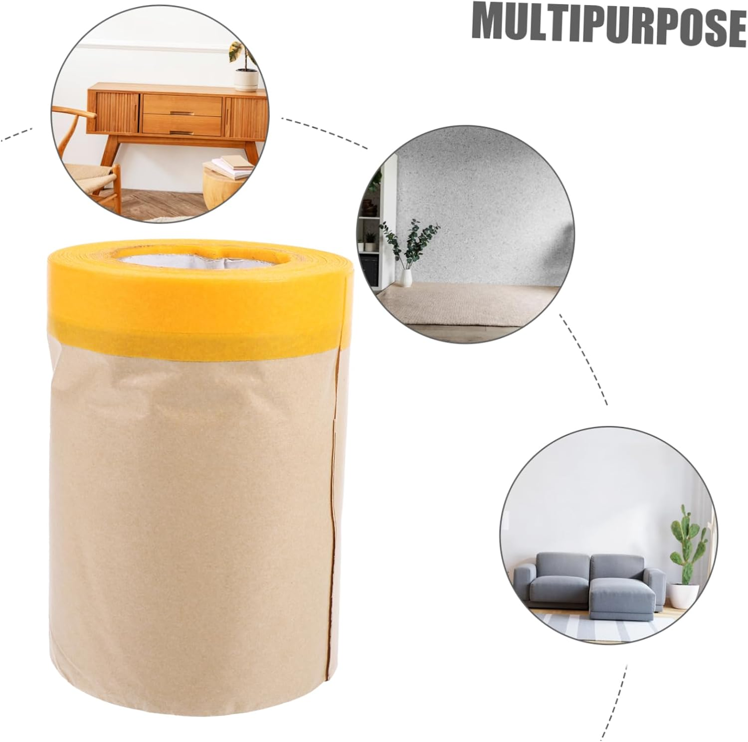 2Rolls DIY Adhesive Kraft Paper Masking Tape for Furniture Floor Multipurpose Paint Protection image number 3