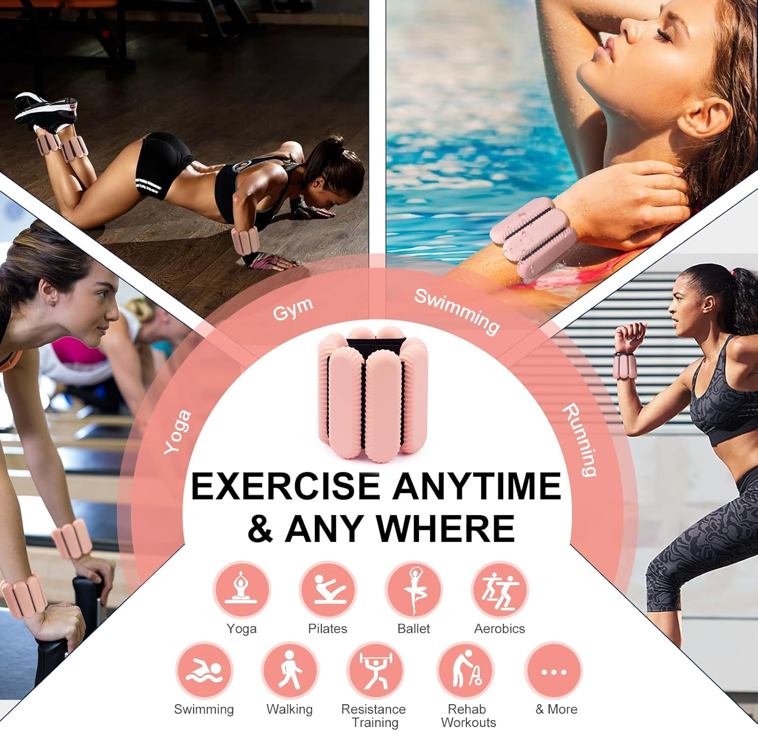 Wrist & Ankle Weights for Women, Wearable Strong Arm & Leg Weights Set of 2(1Lbs Each), Adjustable Ankle Weights for Walking, Yoga, Dance, Barre,Gym,Exercise,Pilates,Walking Running - Pink image number 2