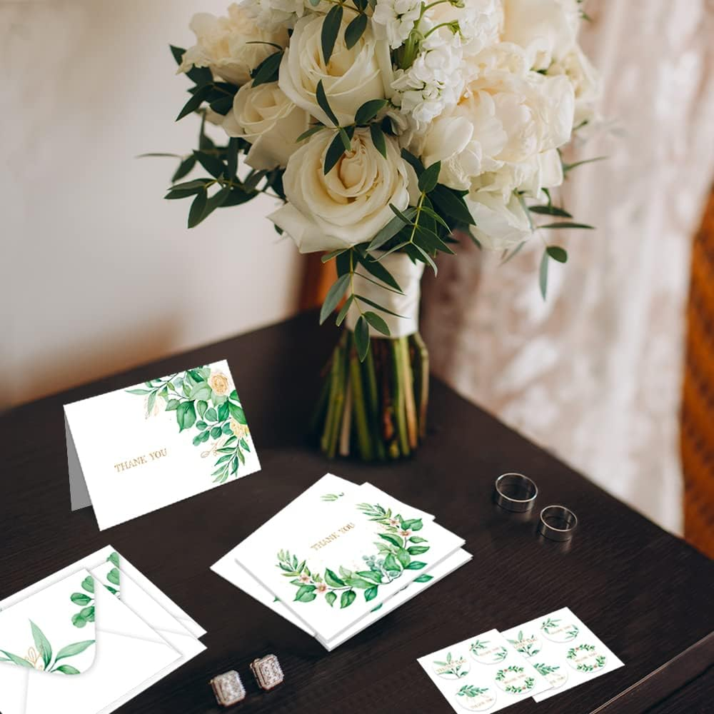 Paper Master 100 Thank You Cards, 4X6 Inch Assortment Blank Thank You Cards with Envelopes and Stickers,Perfect Greenery Greeting Cards for Wedding,Baby Shower, Bridal Shower and All Occasions image number 5