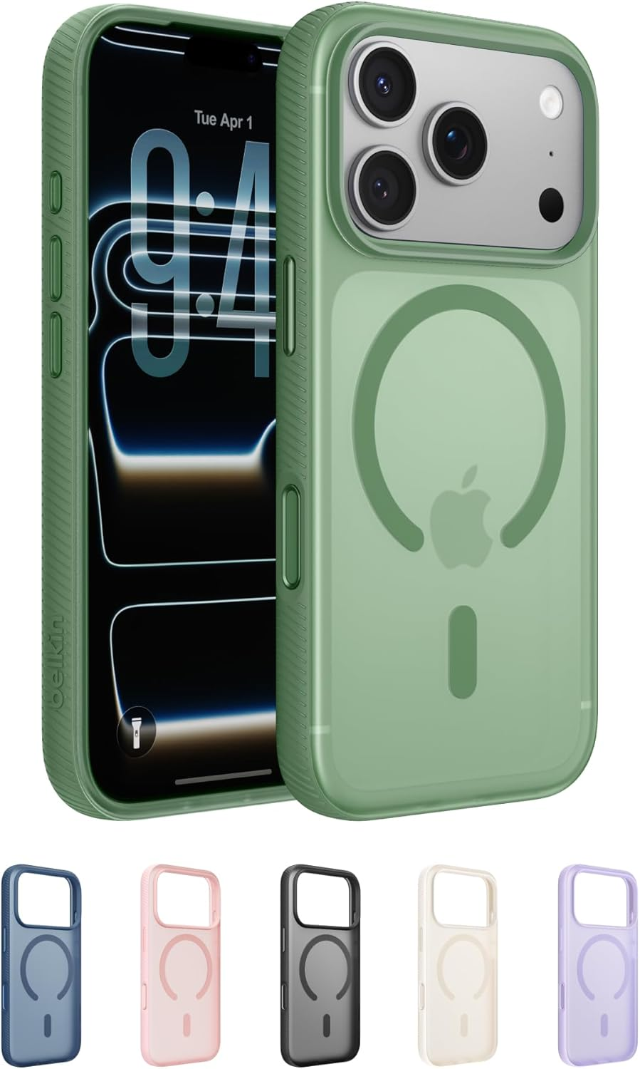 Belkin Sheerforce Grip Iphone 17 Case, Magsafe Compatible Mobile Phone Case with Non-Slip Edges, Iphone Protective Case, Magnetic, Transparent, Thin and Shockproof - Green