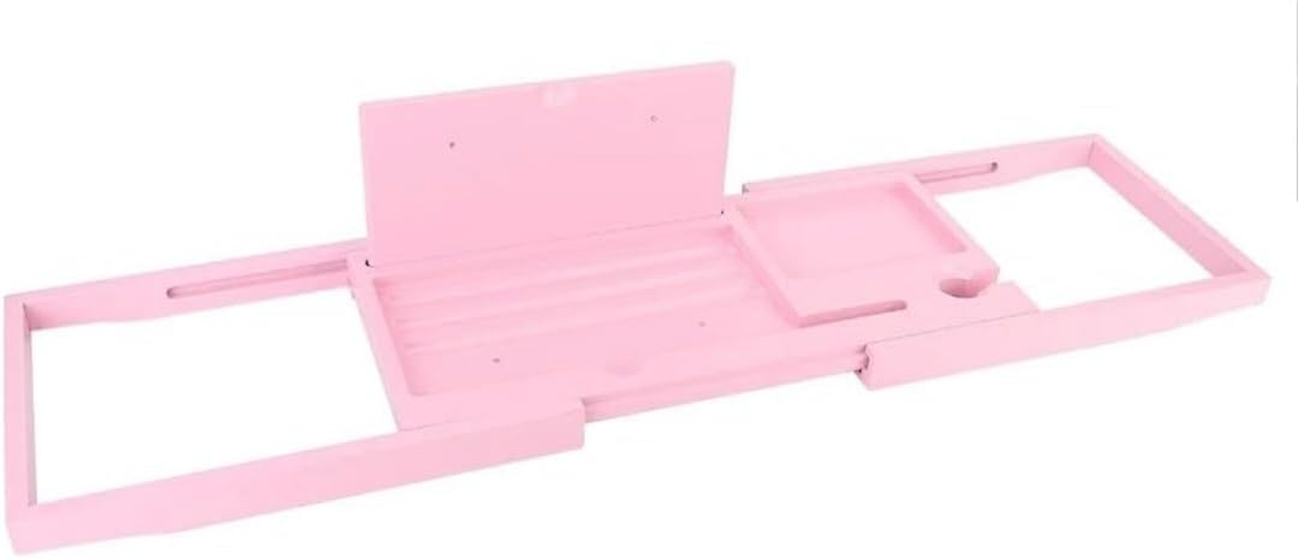 Bathtub Caddy Tray, Extendable Bath Organiser with Book Rest, Pink Bath Shelf image number 1
