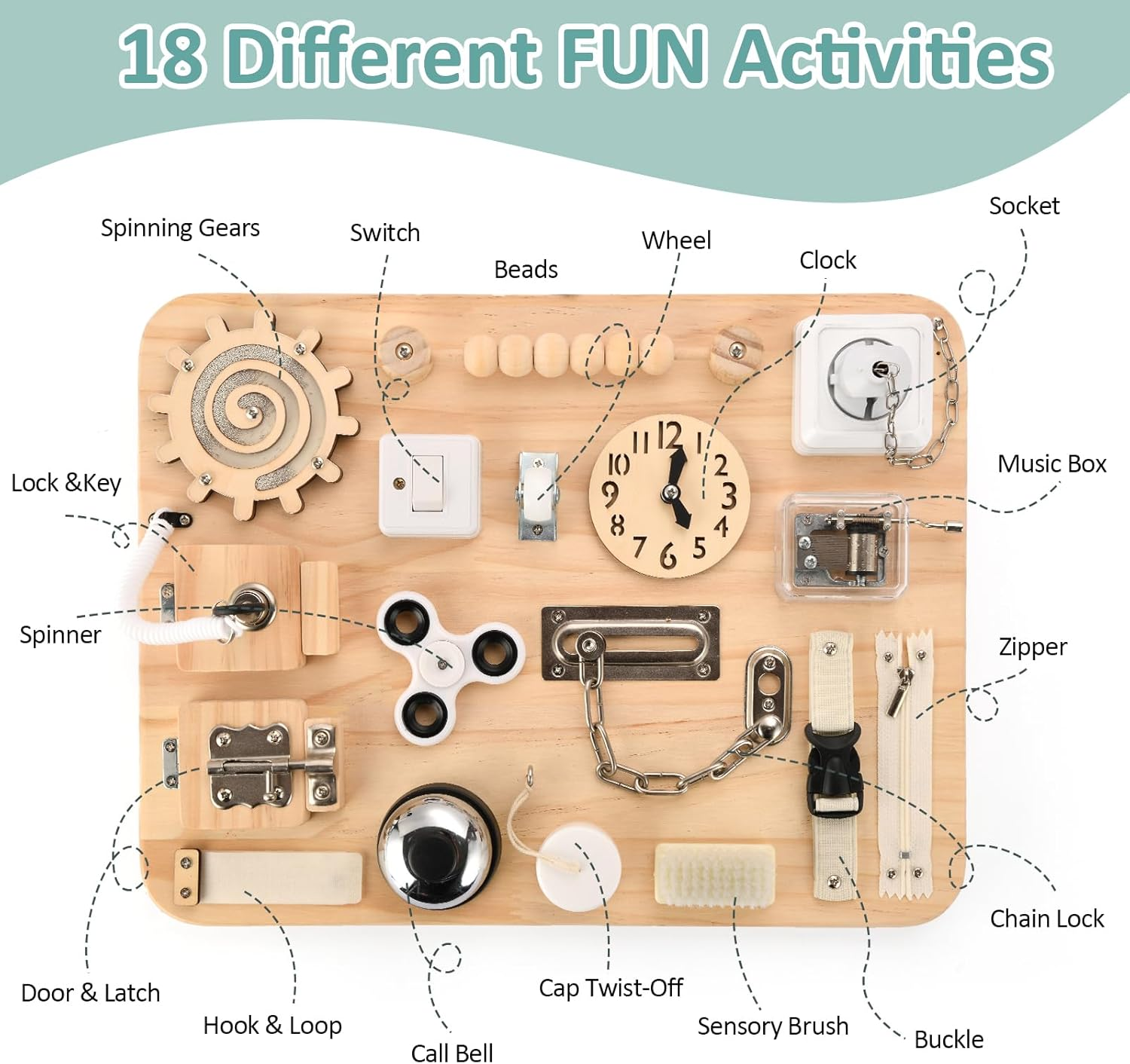 Busy Board Montessori Toys for Toddlers Wooden Toys for Boys Girls Preschool Learning Activities for Early Education Fidget Sensory Board Travel Toys for Kids