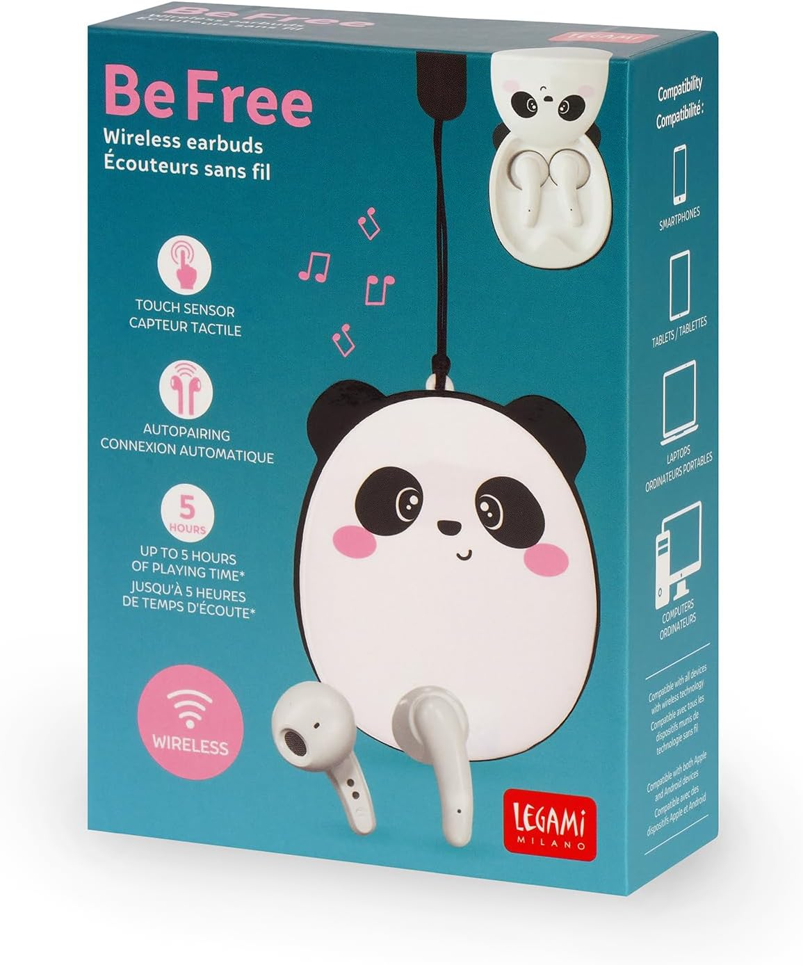 Legami - Bluetooth Headphones, Panda Theme, Wireless Headphones, Automatic Connection Ios and Android, Dual Microphone Built-In, Touch Sensor, Charging Cable Included image number 1