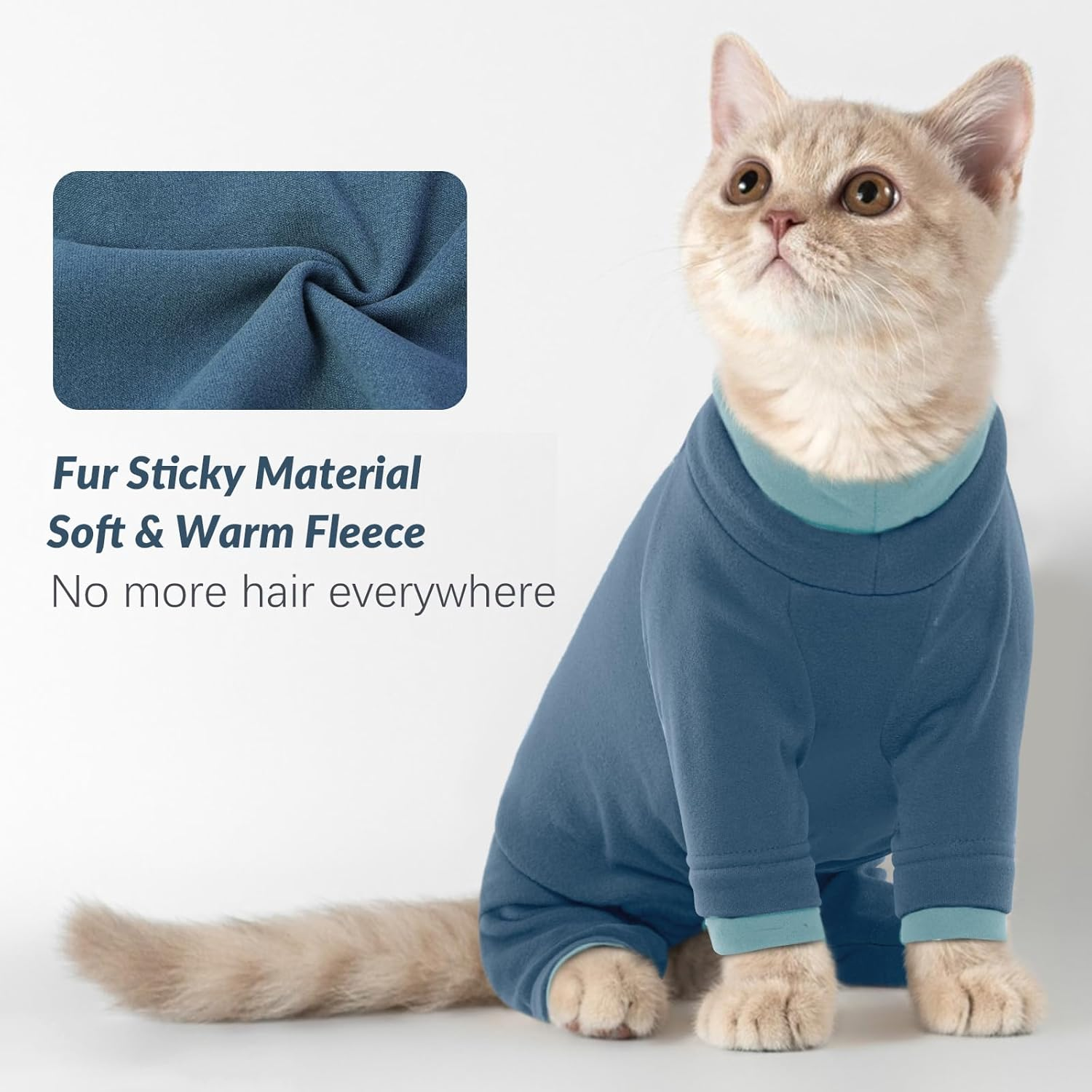 Cat Clothing, Cat Bodysuit after Surgery Post-Operative Clothing for Cats, Body Operation Recovery, Anti-Leaking, Long Sleeve, 4 Legs, Onesie, Cat Clothing, Shirts, 4-Legged (Blue-Grey, L) image number 6
