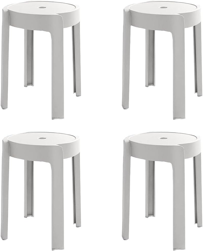 Set of 4 Plastic Stacking Stools, Whirl Design Modern Dining Chairsround Nesting Bar Stool with X-Shape Connection & Anti-Slip Foot Pads Home Kitchen Office,Dining Chair Support up to 150Kg (White) image number 1
