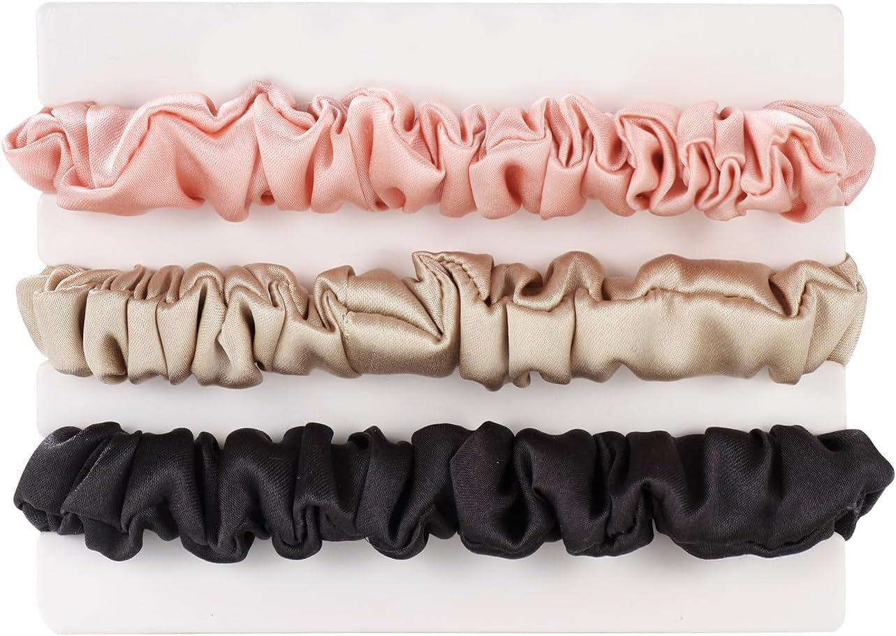 Michooyel Pack of 3 Women'S Silk Hair Bobbles, 100% Pure Mulberry Silk, 1.5 Cm Mini 16 Momme Silk Hair Rings with Elastic Band, Hair Bobbles for Women, Silk Scrunchies (Black Brown)