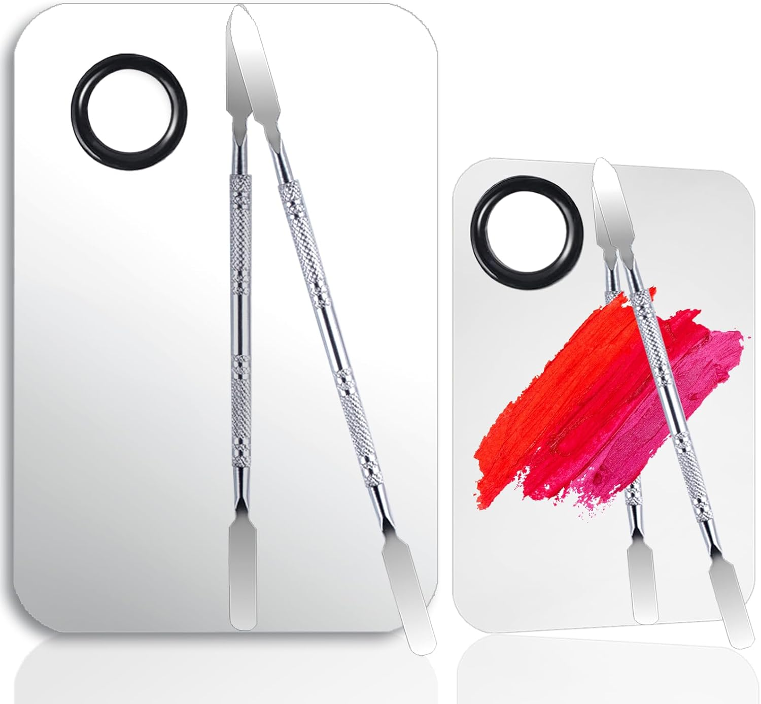 2 Set Makeup Mixing Palette,Stainless Steel Makeup Palette with Spatula Professional Make up Artist Must Haves Make up Palette,Suitable for Mixing Foundation Make up Eye Shadow and Nail(Silvery） image number 4