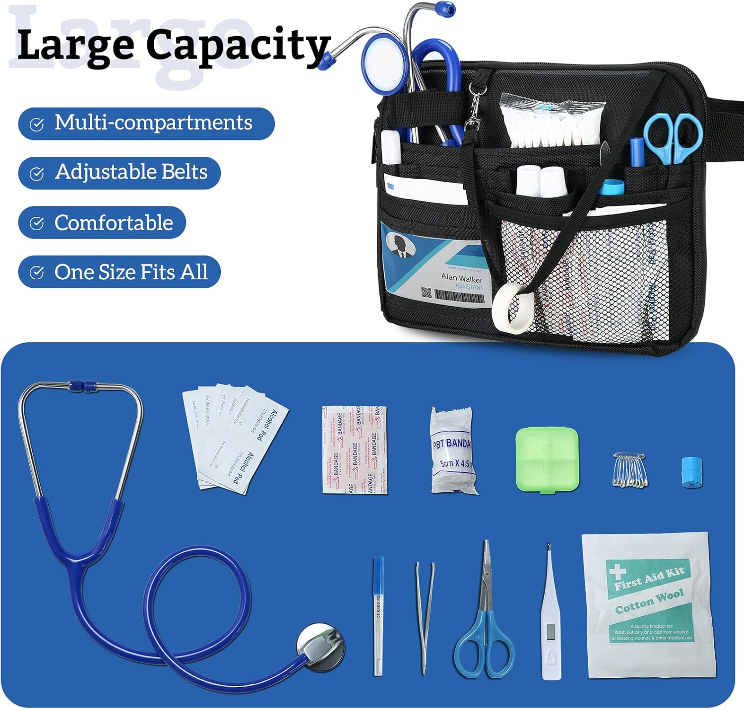 Procase Nurse Fanny Pack, Utility Medical Nursing Fanny Pack for Women, Nurse Organizer Pouch to Carry Stethoscopes and Medical Supplies, Nurse Belt Bag for Nurses RN Vet EMT -L, Black image number 3