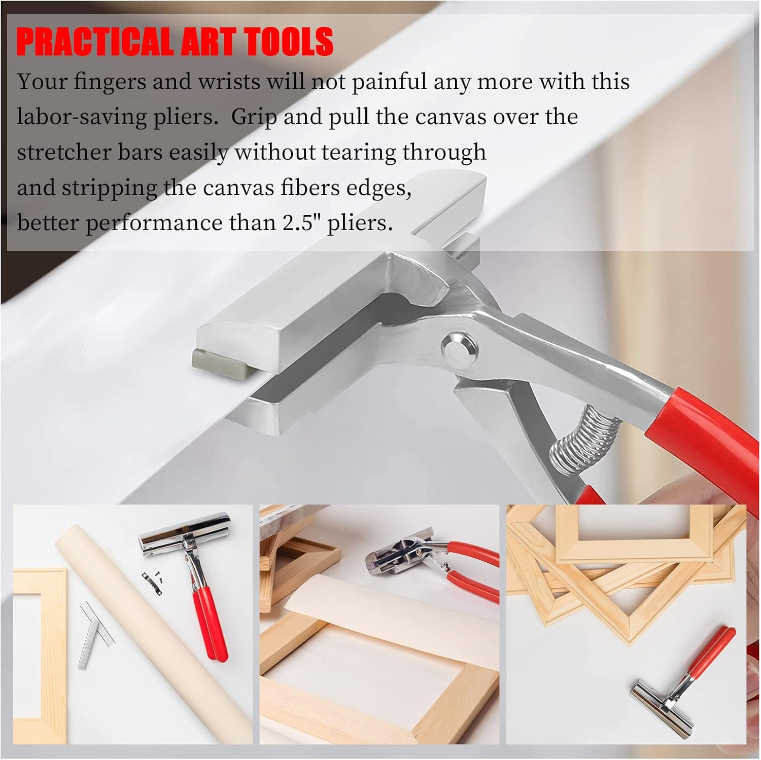 Heavy Duty Canvas Pliers and Staple Remover Set, Stainless Steel Anti-Corrosion Canvas Stretching Pliers Stretcher with Spring Return Handle 4-3/4" Wide Grip for Canvas Stretching Bars Oil Painting image number 6