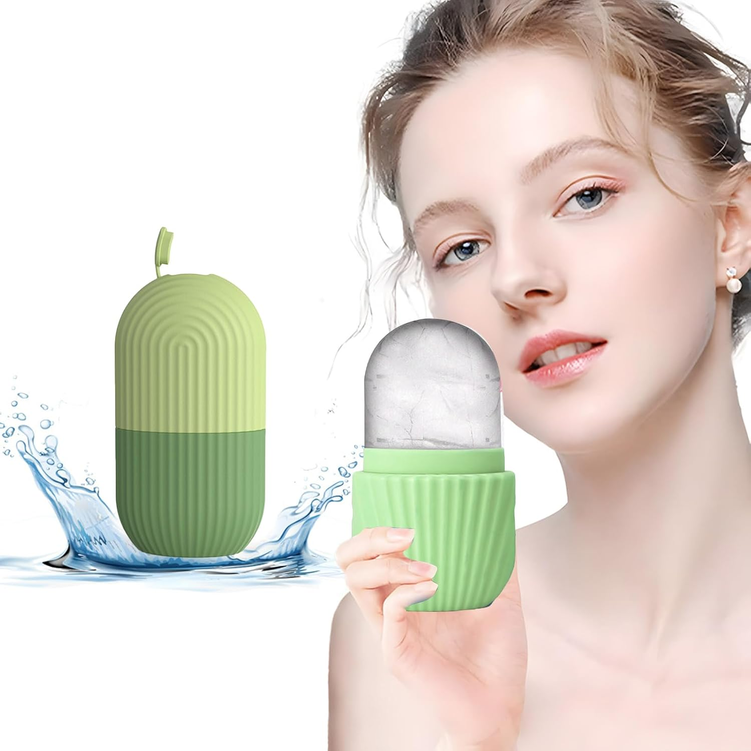 Silicone Ice Face Roller,Eye Facial Beauty Skin Care Tools，Reusable Silicone Mold Face Massage，Apply Ice for Shrink Pores anti Wrinkle Reduce Puffiness Improve Skin Elasticity. (Green) image number 5