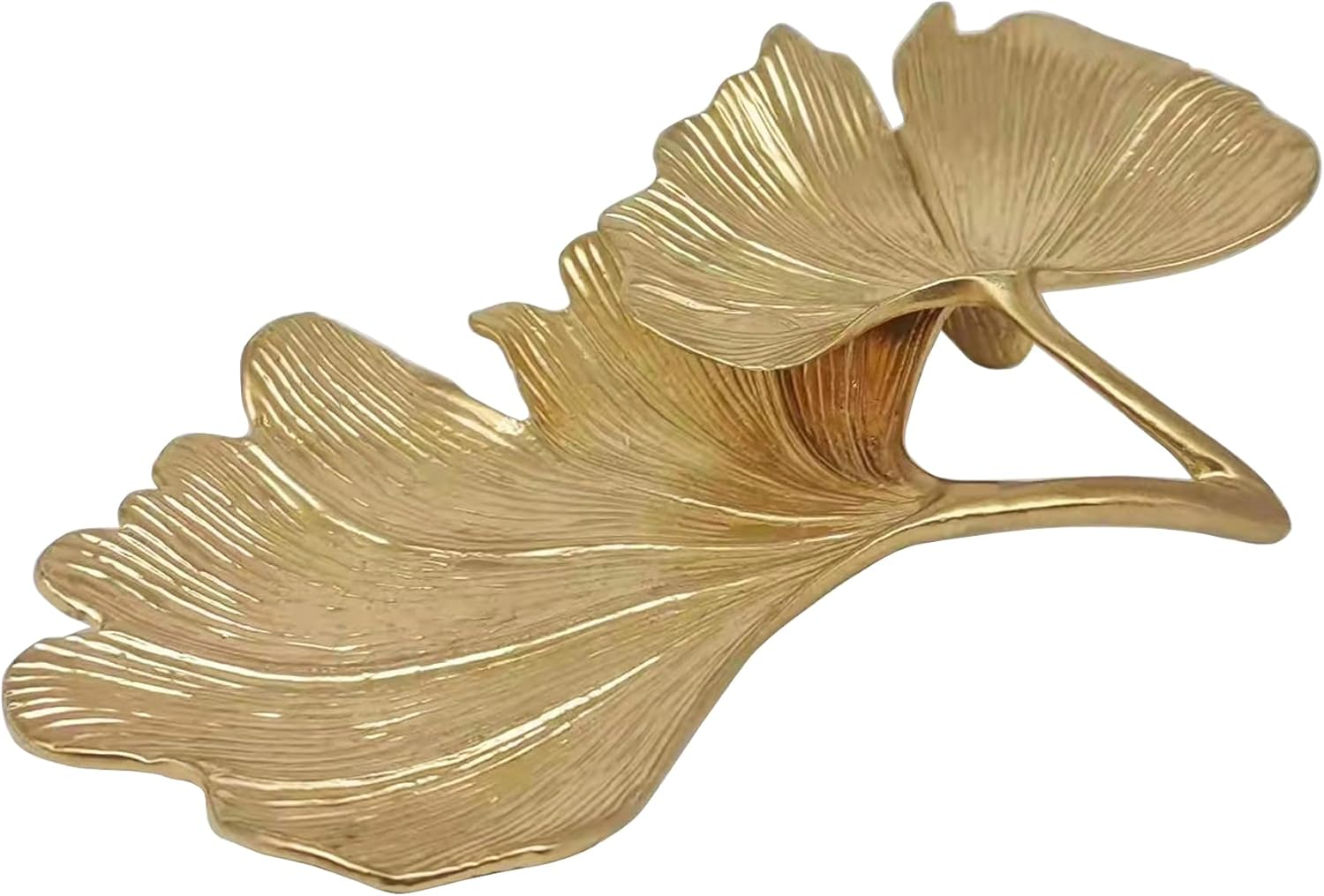 Metal Jewelry Dish, Small Leaf Shaped Ring Holder Jewelry Organizer, Trinket Dish Vanity Tray for Dresser Christmas Birthday Wedding Gifts 2-Tier Ginkgo(Large)-Gold