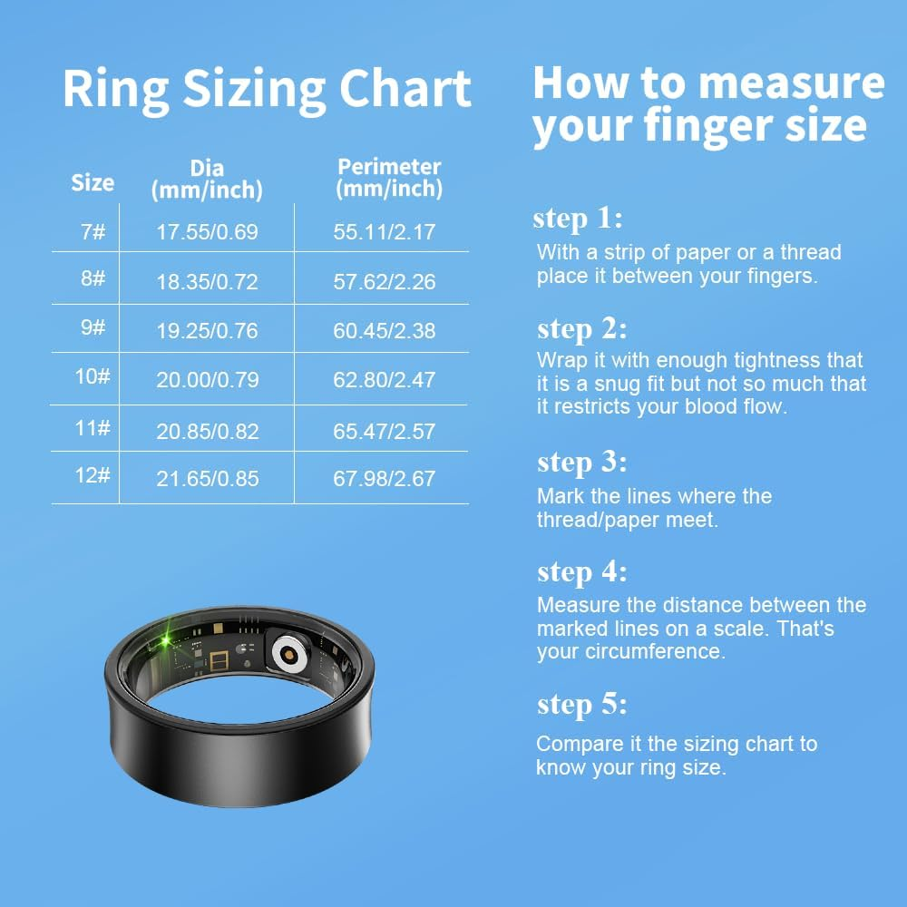 Smart Ring | Fitness Ring | Sleep & Activity Tracker | Health Management | 5-7 Days Battery Life | Magnetic Charging Case | 8 Sports Modes | 5 ATM Waterproof | for Men & Women (Black, 12) image number 5