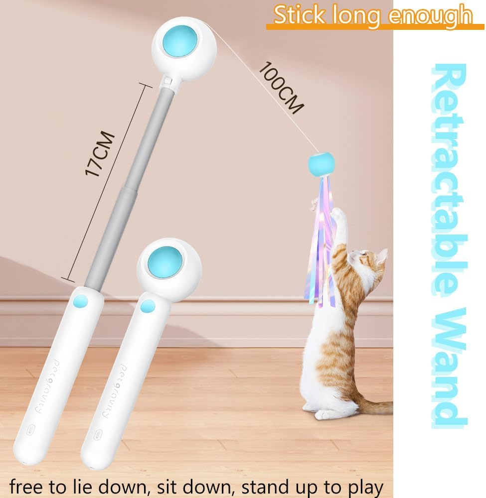 RINGSUN Cat Toy Wand, Interactive Retractable Stick with 3Pcs Teaser, Feather Cat Toys for Indoor Cat Fun Playing & Exercising image number 4