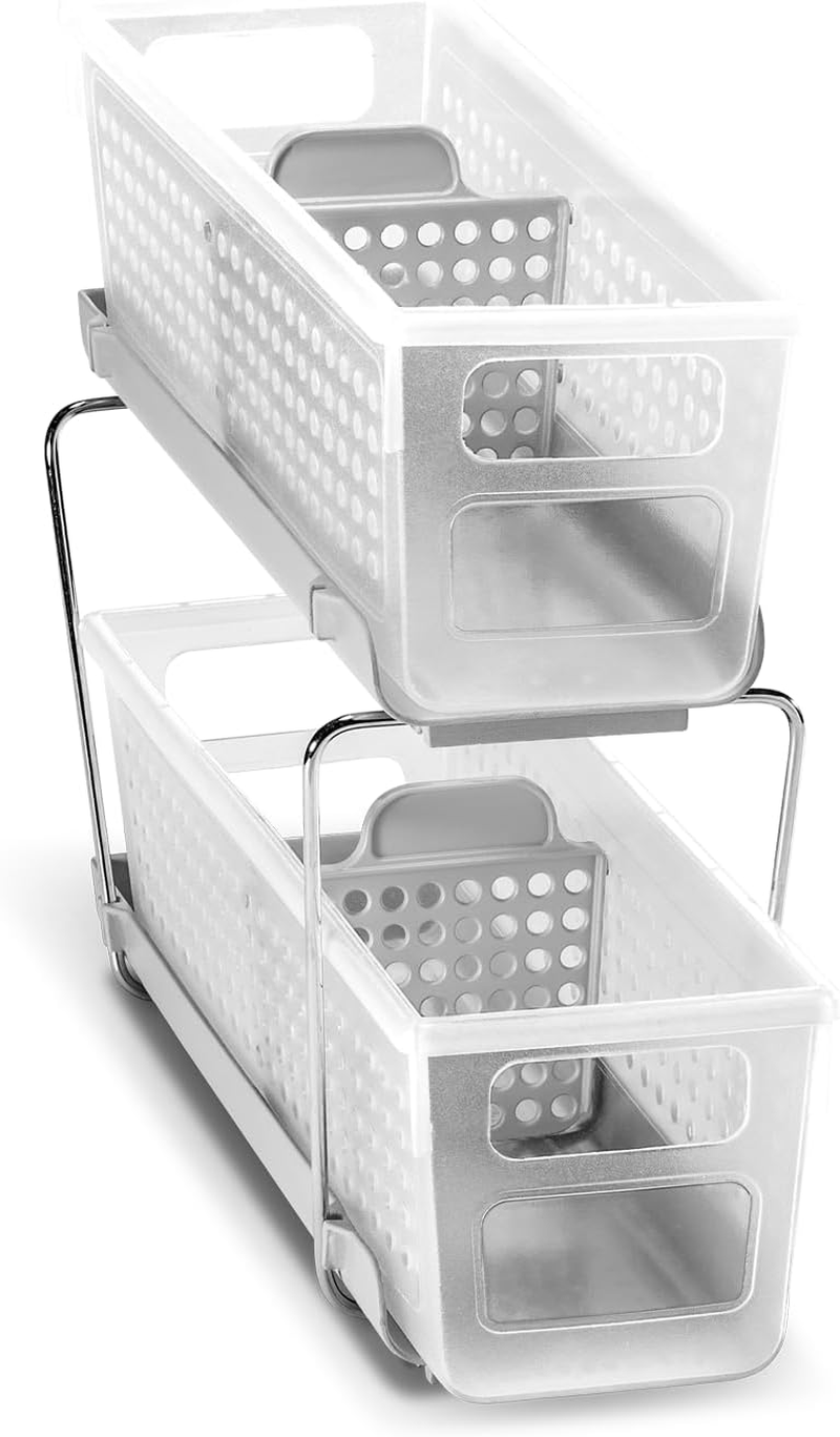 Madesmart Mini 2-Tier Organizer, Multi-Purpose Slide-Out Storage with Handles and Dividers for Home and Bath, Frost image number 5