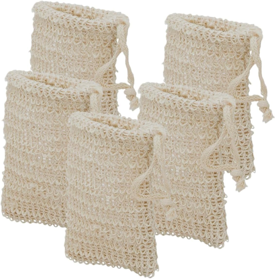 GLEAVI 5Pcs Soap Foaming Bags Natural Cotton Exfoliating Soap Pouches for Shower Bath Care Drawstring Design for Easy Hanging and Bubble Creation