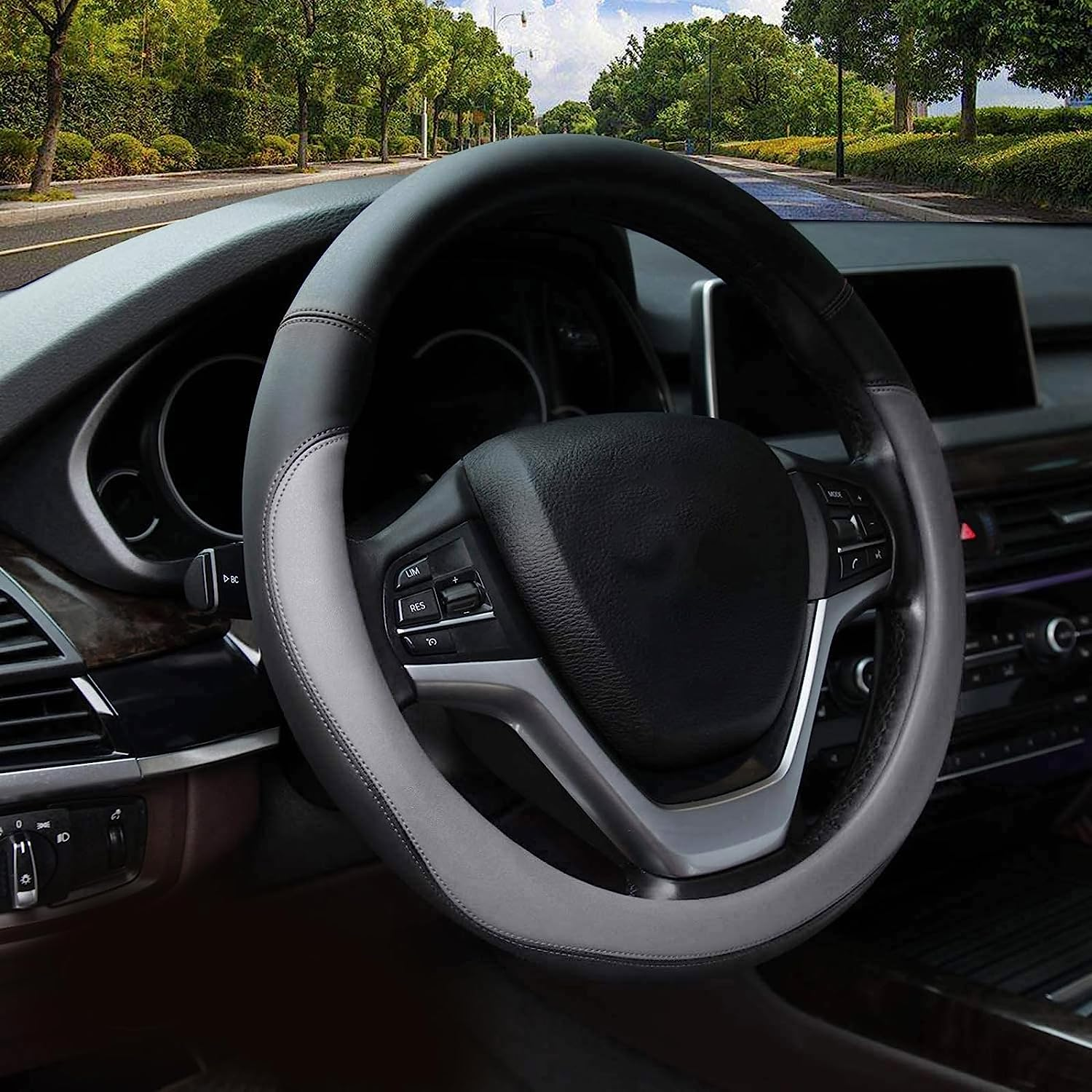 Valleycomfy Microfiber Leather Steering Wheel Covers Universal 15 Inch (Gray)