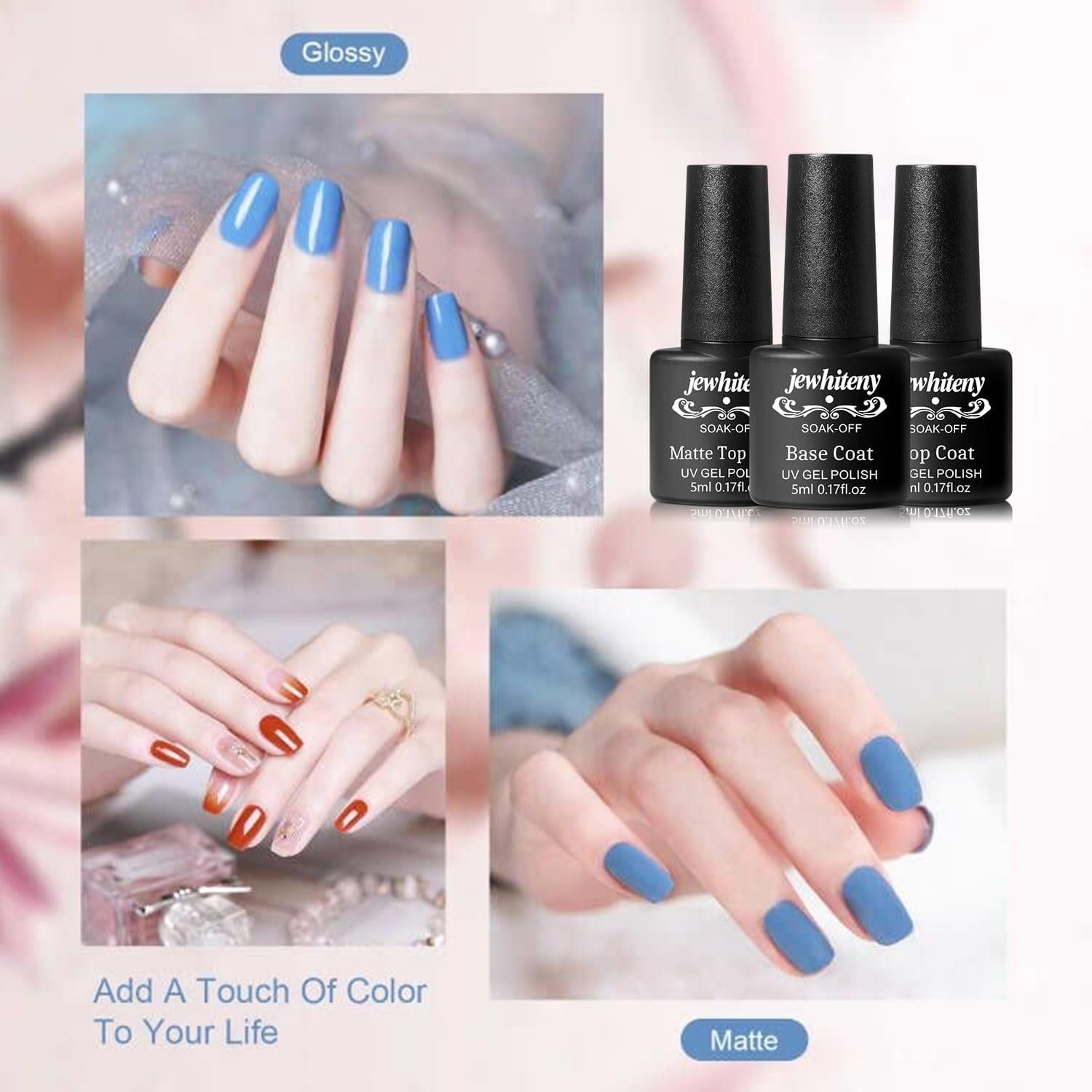 JEWHITENY 45PCS Gel Nail Polish Kit, 42 Colors 7ML Nude Gray Pink Blue Soak off Kit Glitter Art Starter Beauty Gifts Set for Women Girls Valentines Mother'S Day Gift 1 Count image number 6