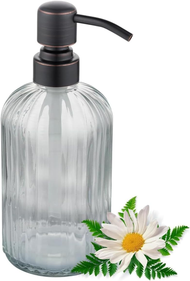 GULICA Glass Soap Dispensers Brushed Gold, for Kitchen and Bathroom, Heavey Glass Bottle 15Oz, Stainless Steel Head - Black image number 6