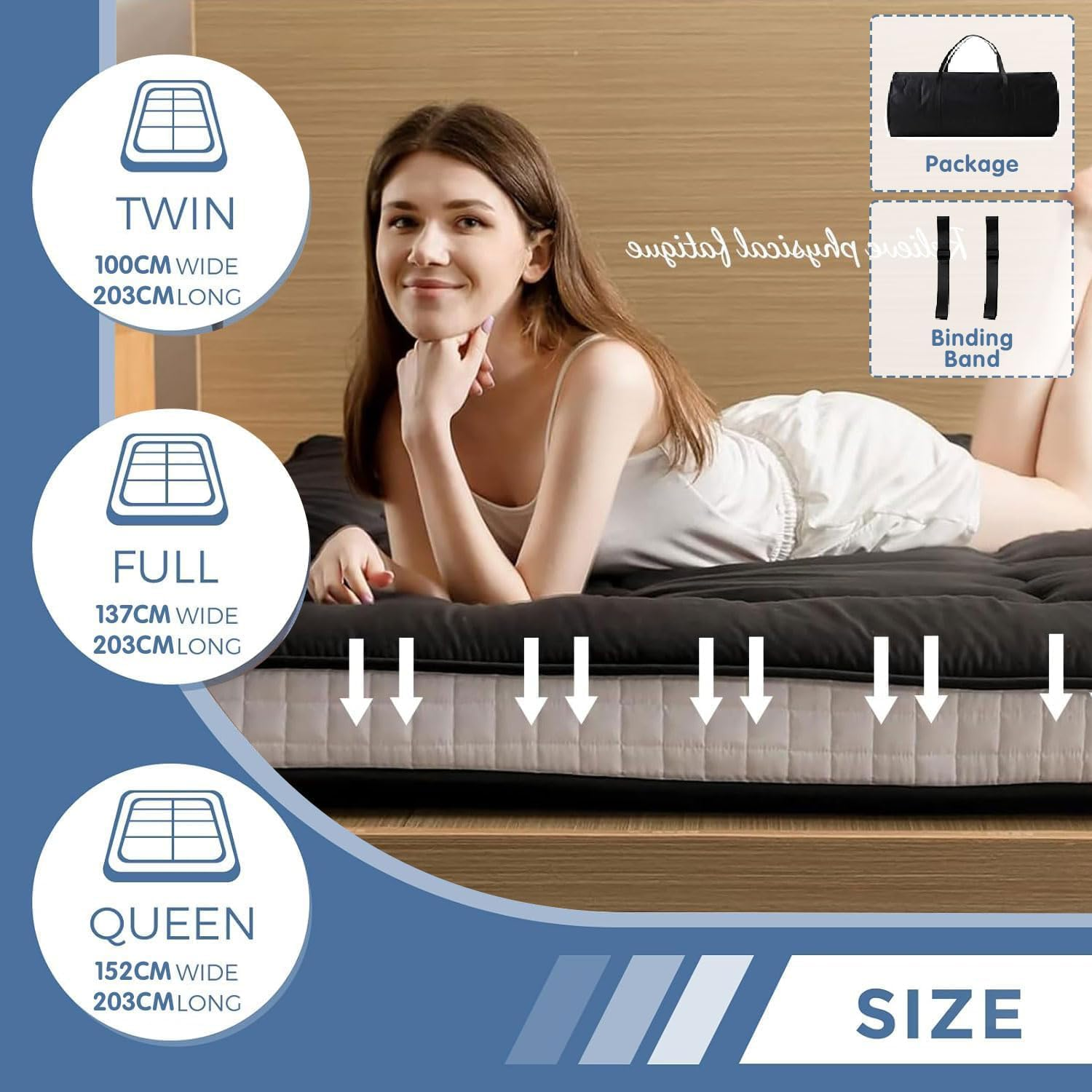 LIODUX Japanese Floor Mattress Futon Mattress, Thicken Daybed Futon Sleeping Pad, Foldable Roll up Mattress, Dormitory Mat Pad Floor Lounger Bed Couches & Sofas (Full) image number 6