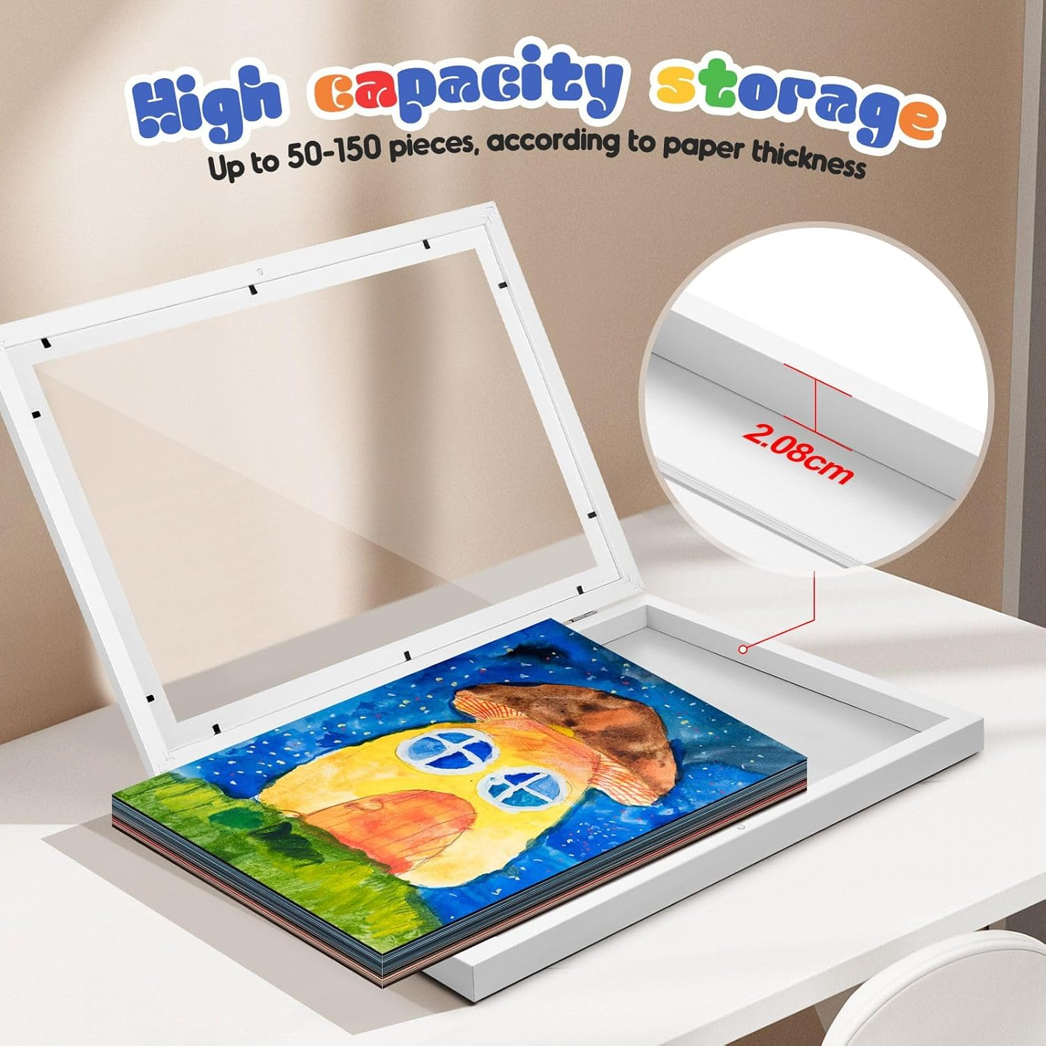 4Pcs A3 Photo Frames Craft Display Kids Art Drawings Canvas Artwork Wall Hanging Storage Wooden Children 150 Pictures Family Portrait Projects White image number 1