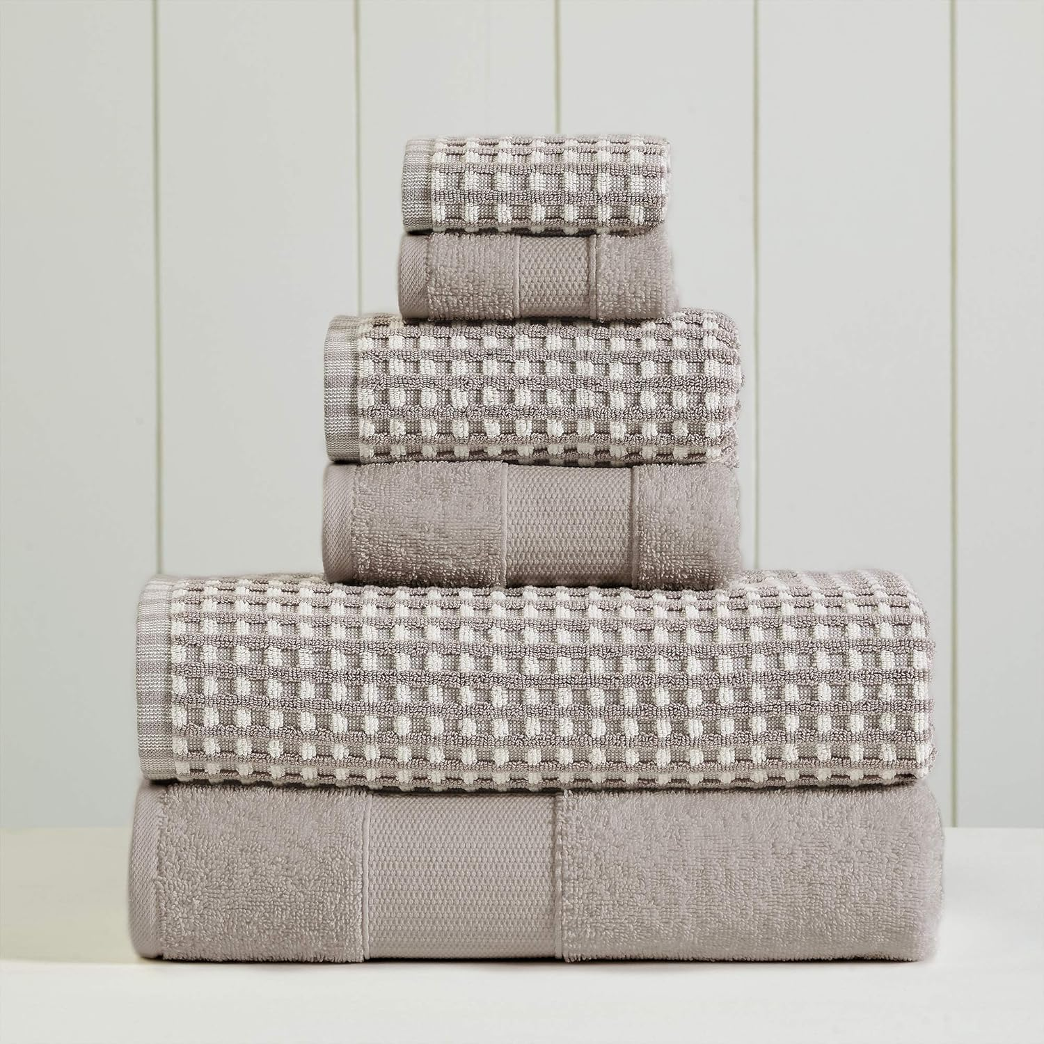 Amrapur Overseas 6-Piece Yarn Dyed Cobblestone Jacquard Towel Set Silver
