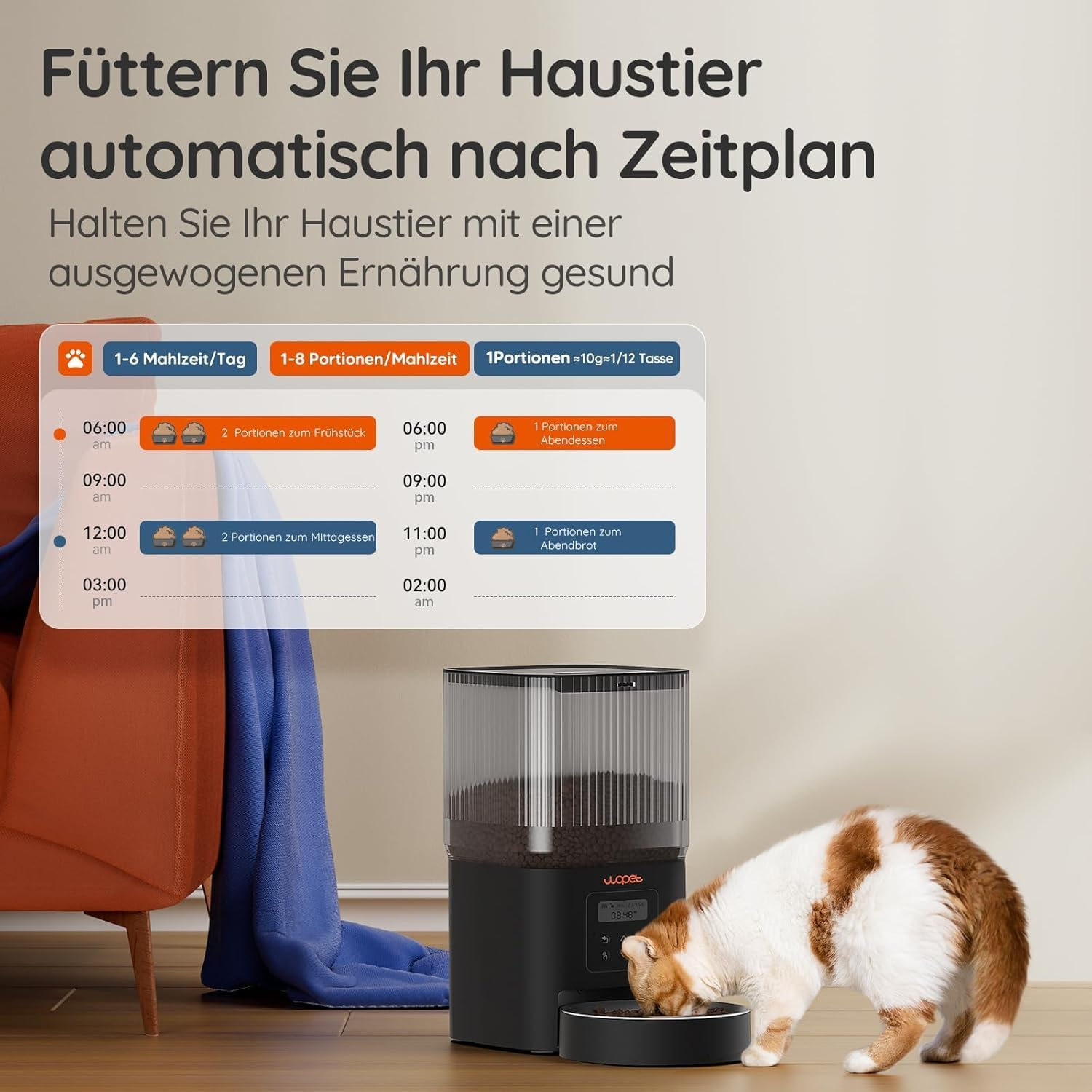 WOPET Automatic Cat Feeder 4L Cat Food Automatic (222 Utilities) 180 Days Battery Life (1-6 Meals per Day, Dry Food) Feeder for Cats/Dogs, Stainless Steel Bowl, Double Power Supply image number 5