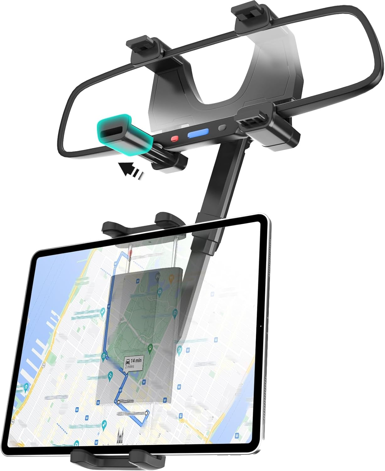 Wukanelng Car Rear View Mirror Tablet Phone Mount with 4 Clips, Sturdy & Durable Rearview Mirror Phone Mount with 7.3" Adjustable Arm Fits 4.7-13" Ipad Pro/Air/Mini, Iphone 16 15, Galaxy Z Fold image number 4