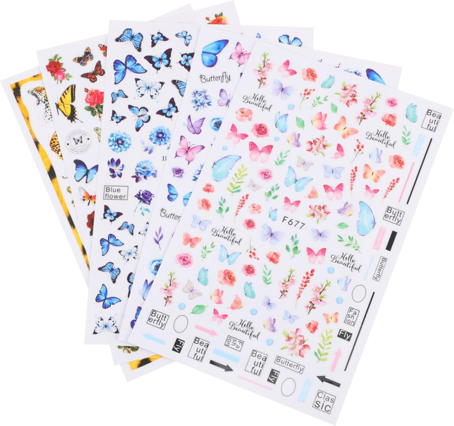 EPIGEIST Vintage Butterflies Nail Art Stickers 5 Sheets Easy to Stick DIY Nail Decals for Women Daily Use Manicure Decoration image number 2