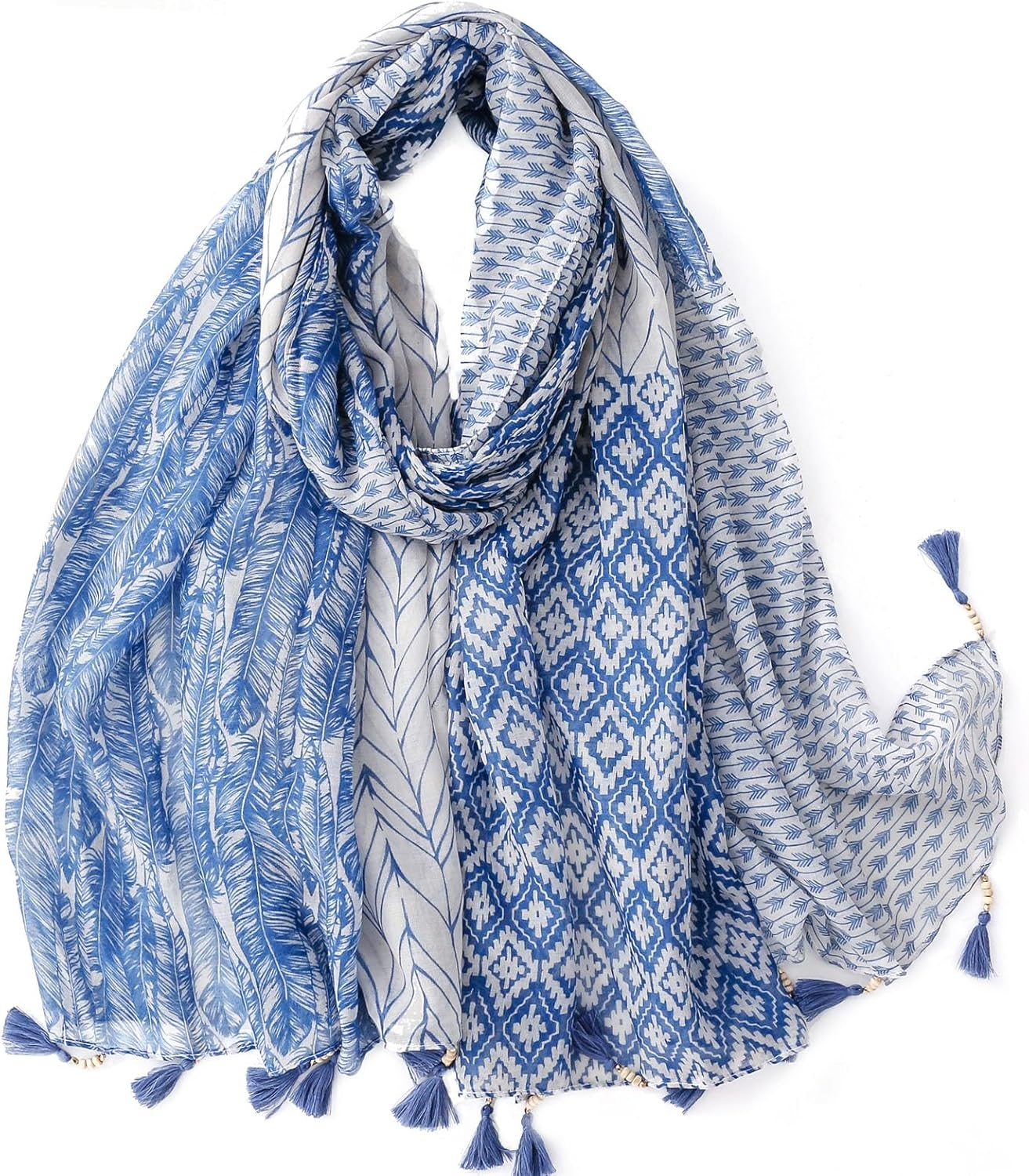 Wajuemy Travel Boho Scarf for Women Casual Lightweight Pashmina Scarves Fashion Multicolor Shawl Wraps with Fringed Beads