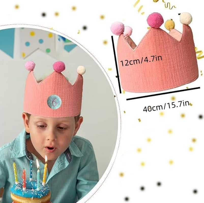 Baby Birthday Crown with Numbers, Reusable Children'S Birthday Hat, Kids Toddler Boys Girls Fabric Crown, Birthday Party Decorations for Baby Shower Numbers 0 to 9 Years Old (Pink) image number 4