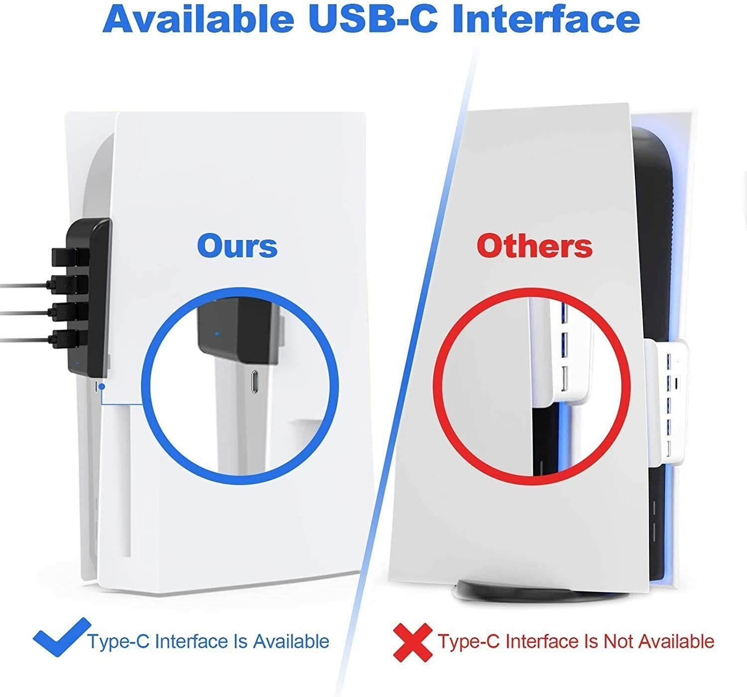 TAVICE Compatible 4 Ports Hub USB Adapter Connector Extender High Speed for Sony Playstation5 PS5 image number 2