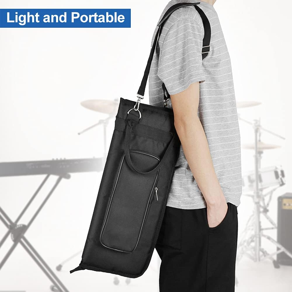 Drumstick Gig Bag, 600D Water-Resistant Drum Sticks Gig Bag Oxford Cloth Handy Strap Gripped Handle Pocket 5Mm Cotton Padded image number 2