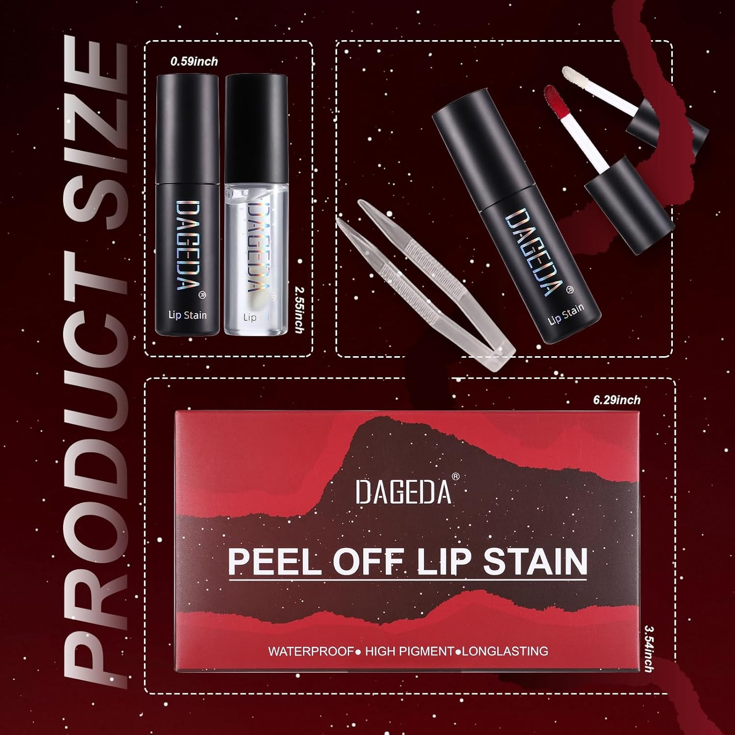 DAGEDA 5 Colors Peel off Lip Stain Set,Tattoo Lip Stain Tint with Moisturizing Lip Oil, Highly Pigmented,Waterproof Long-Lasting Peel off Lip Liner Stain,Matte Finish Lip Makeup image number 2