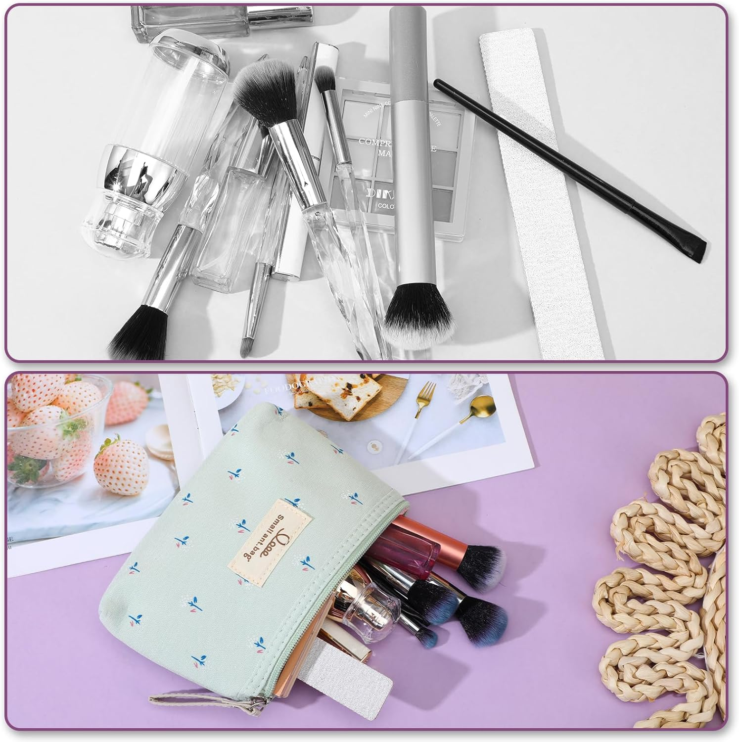 LIQWEI Pack of 4 Small Cosmetic Bag, Travel Portable Makeup Bag, Multifunctional Canvas Cosmetic Bag, Wash Bag, Toiletry Bag for Women, Zip Coin Bag (18 X 13 X 3 Cm) image number 2