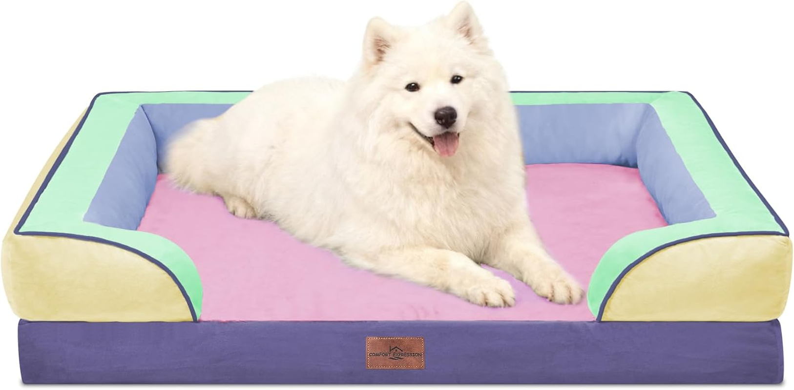 Comfort Expression Dog Bed for Extra Large Dogs, Waterproof Orthopedic Bed, Breed Durable PV Washable Sofa White, with Removable Cover Zipper, Jumbo-45''X35'' - 36.0"L X 27.0"W X 8.0"Th, Frosted Grape